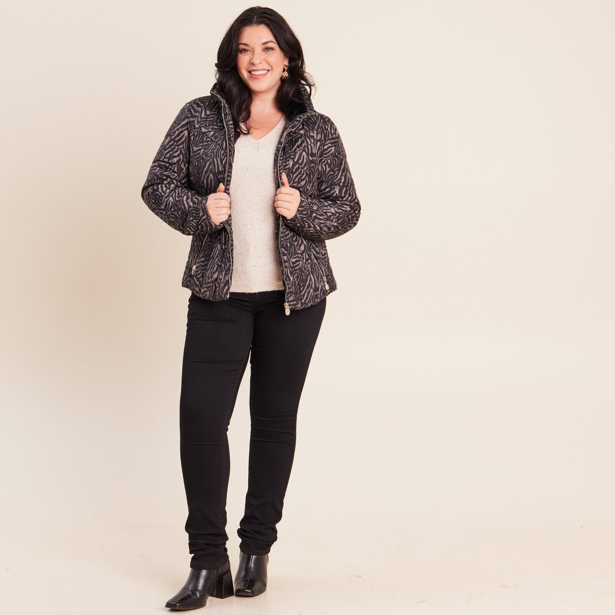 Doudoune d&eacute;perlante droite zipp&eacute;e noir femme