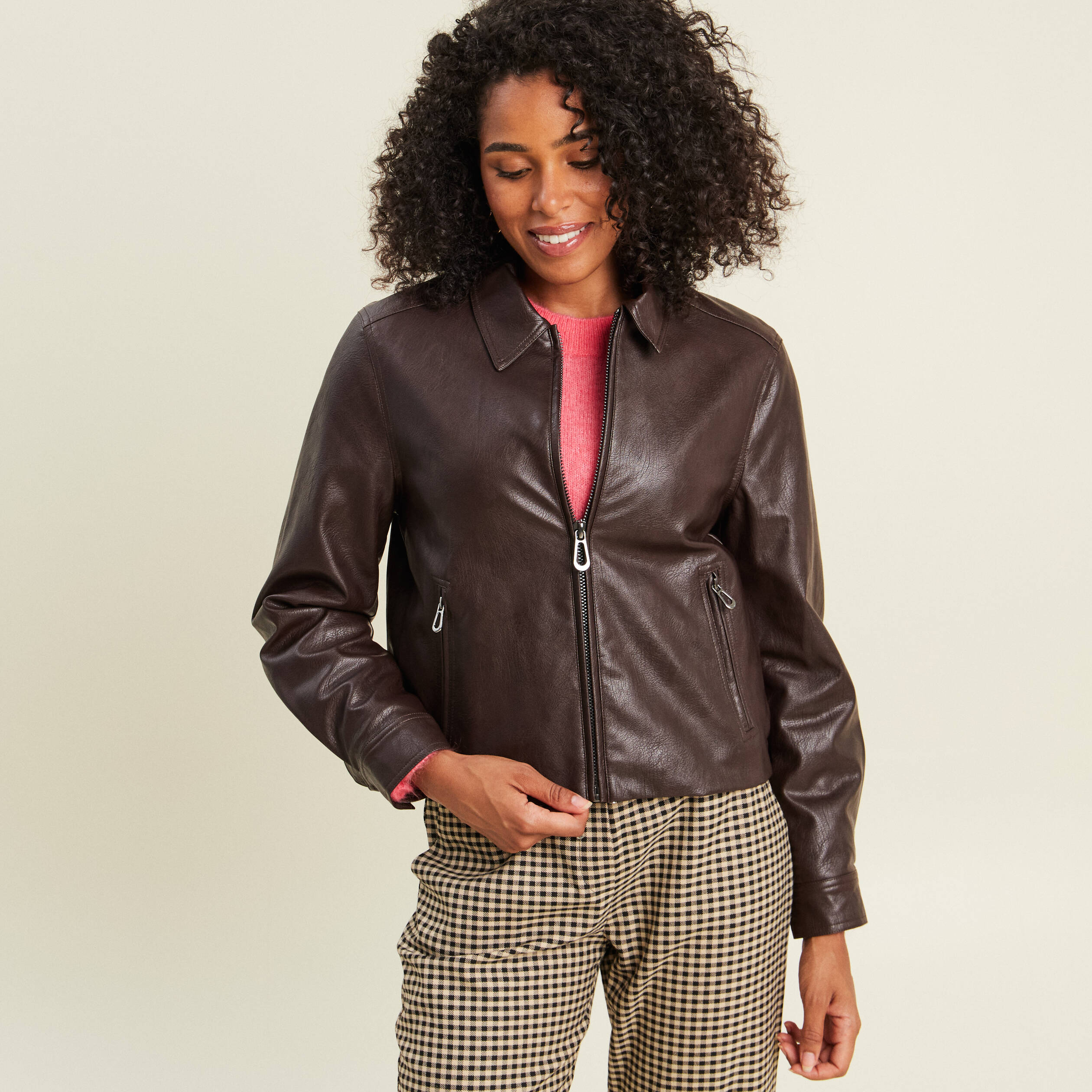 Veste doubl&eacute;e marron fonc&eacute; femme