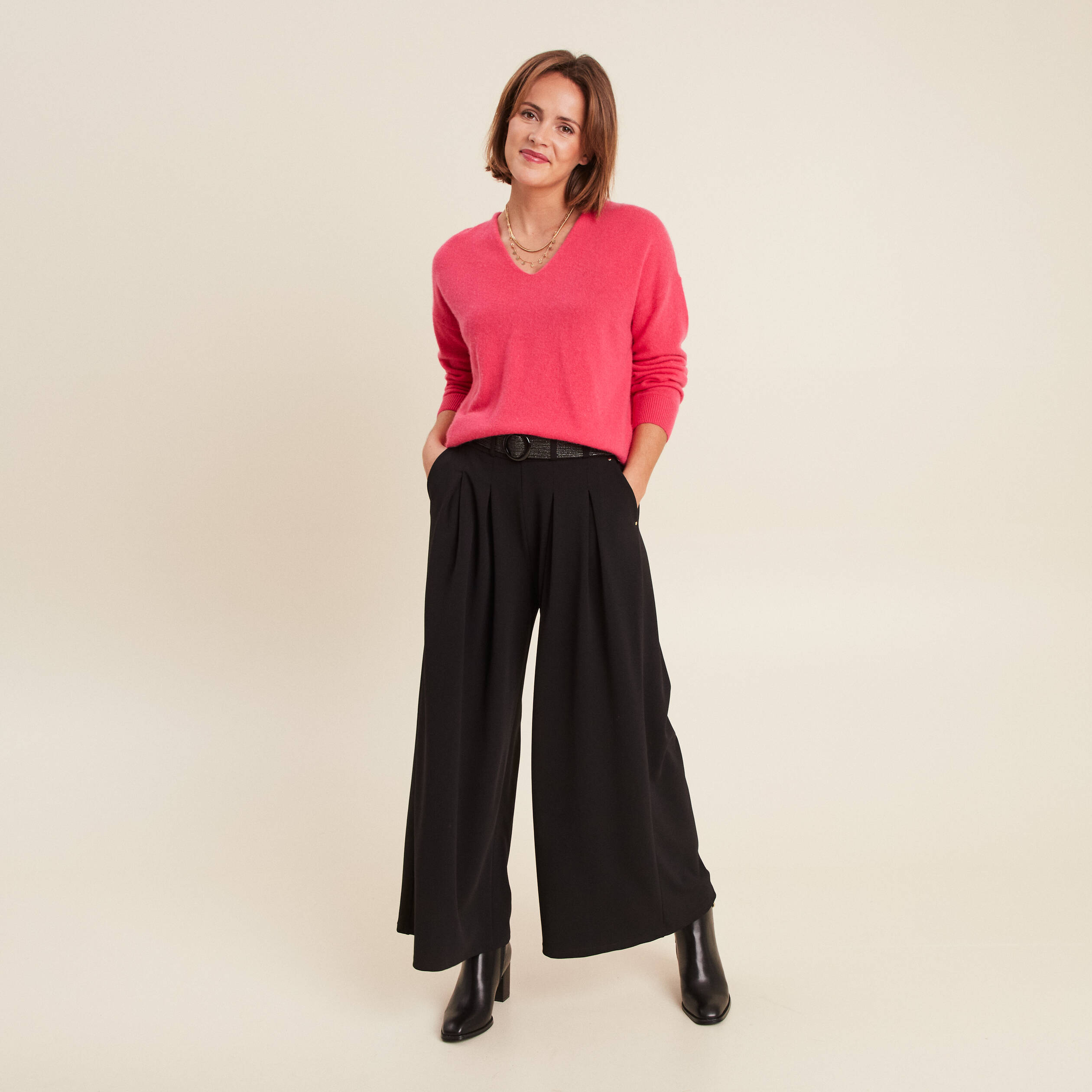 pull en cachemire manches longues rose framboise femme Pull en cachemire manches longues rose framboise femme