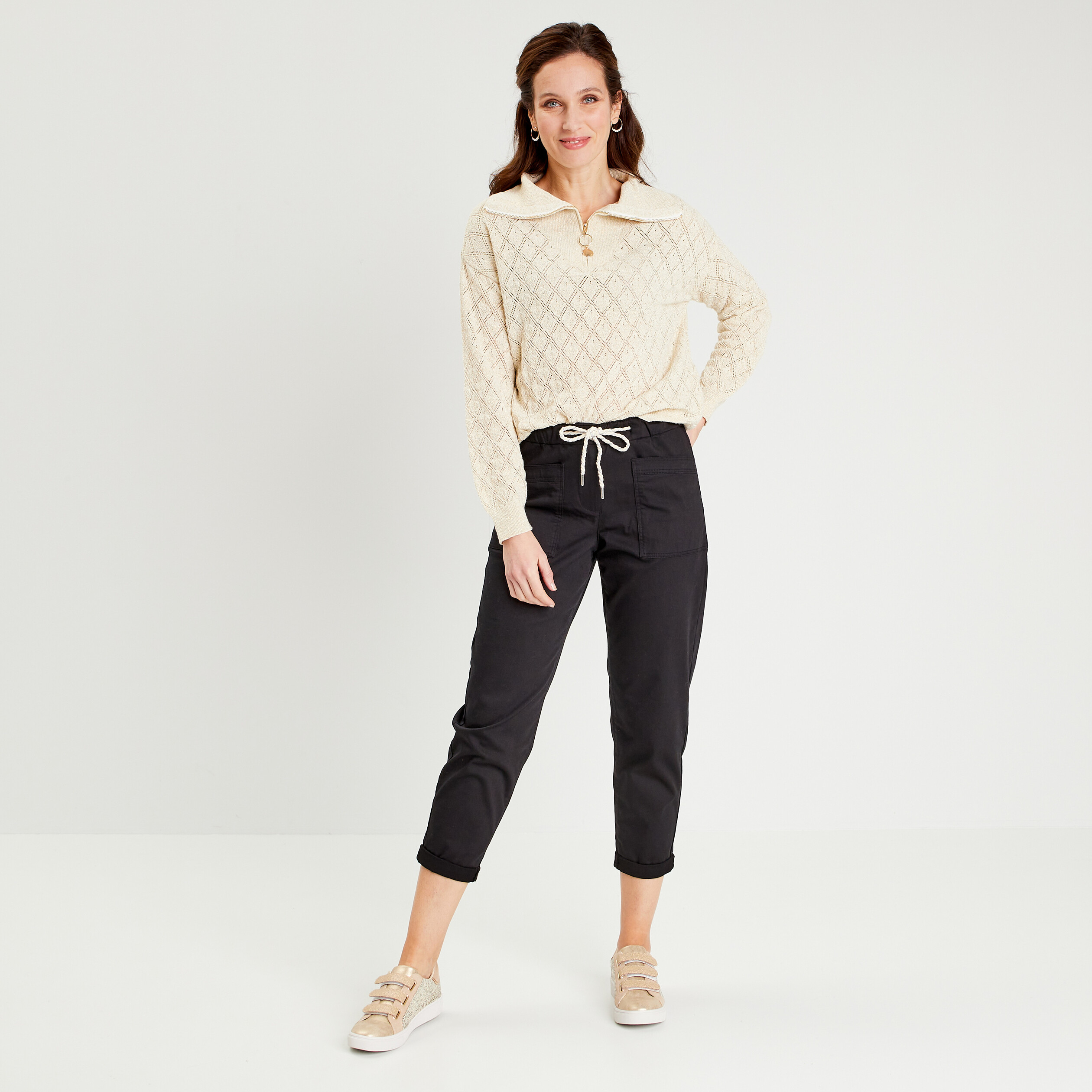 Pantalon flou à coulisse noir femme