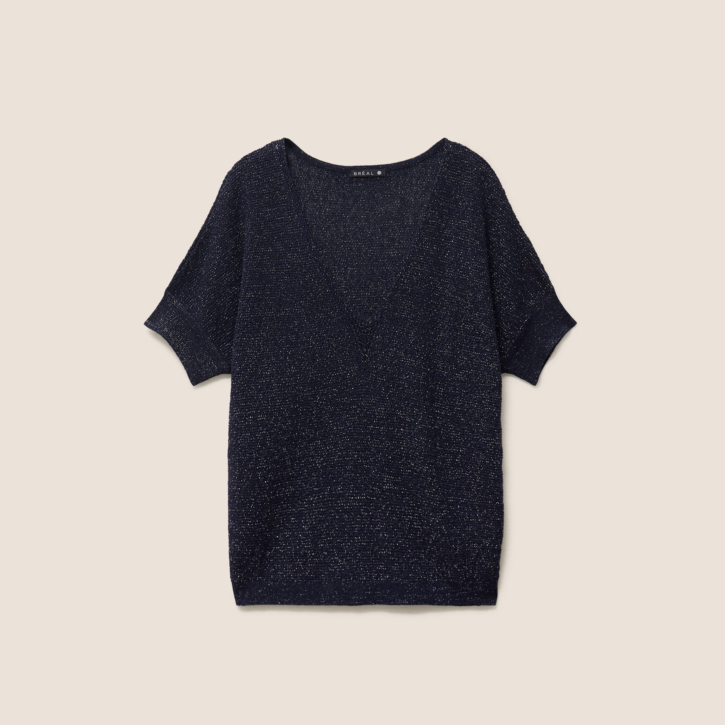 Pull col v bleu marine femme