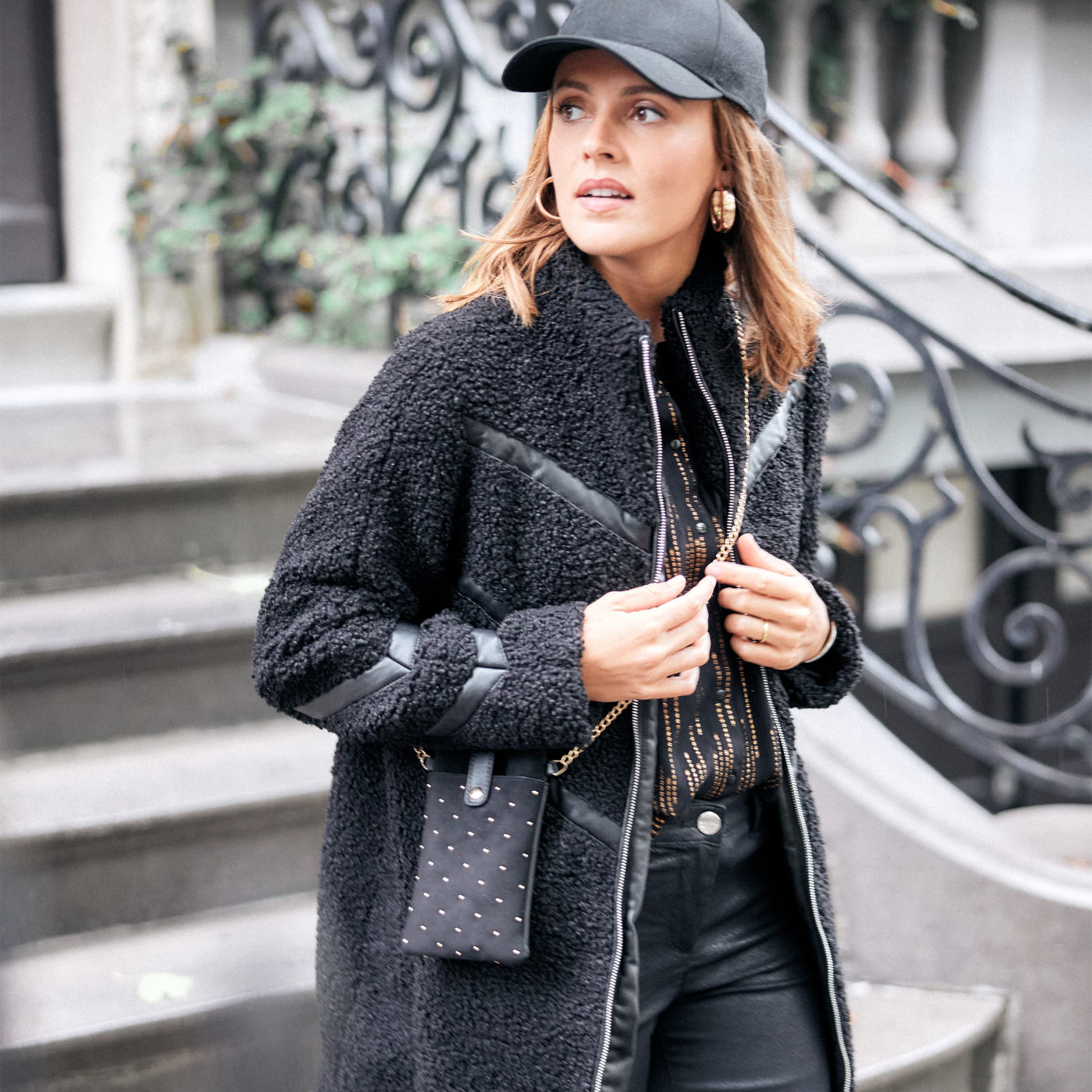 Manteau droit laine mouton noir femme Vibs