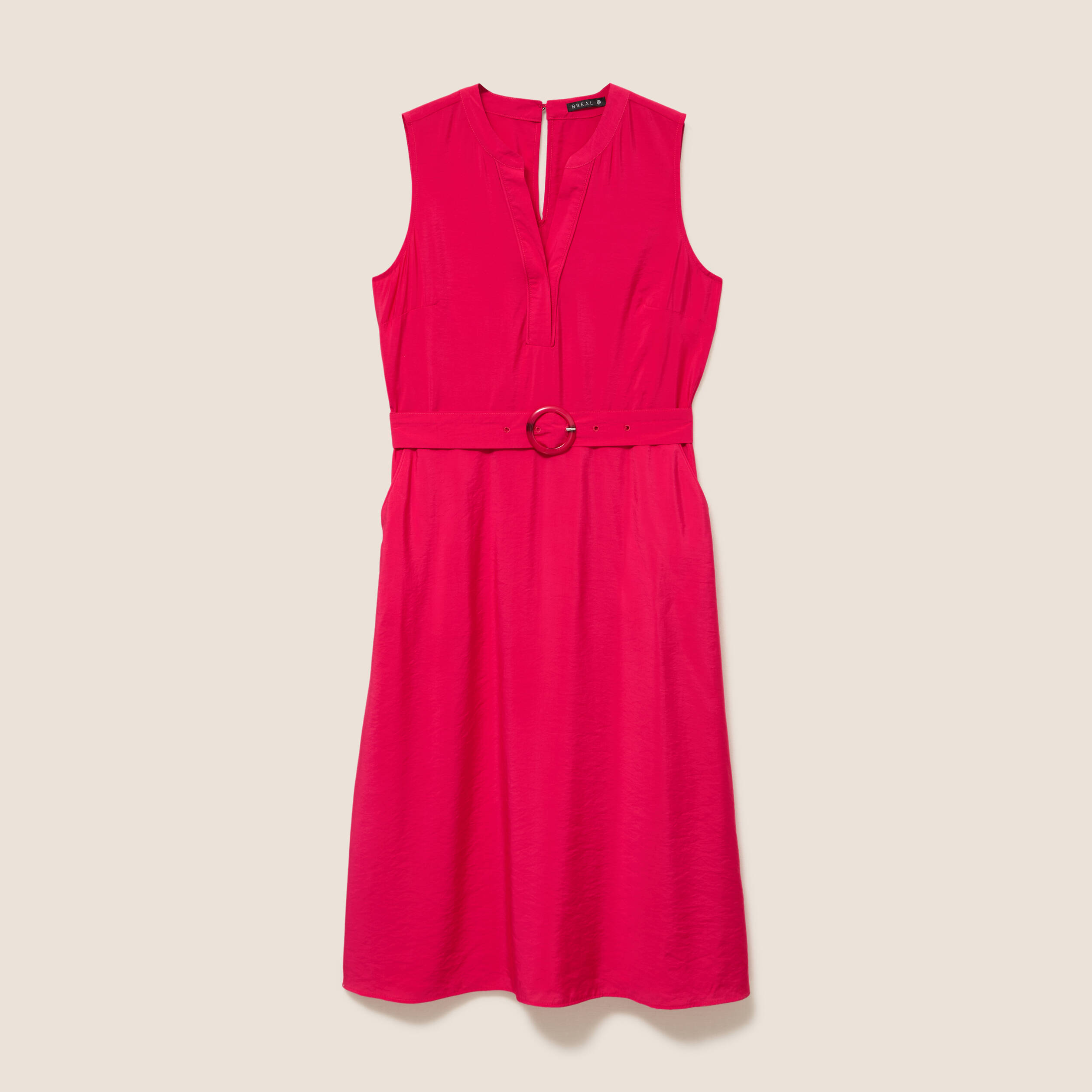 Robe &eacute;vas&eacute;e 3/4 sans manches ceinture rose fushia femme