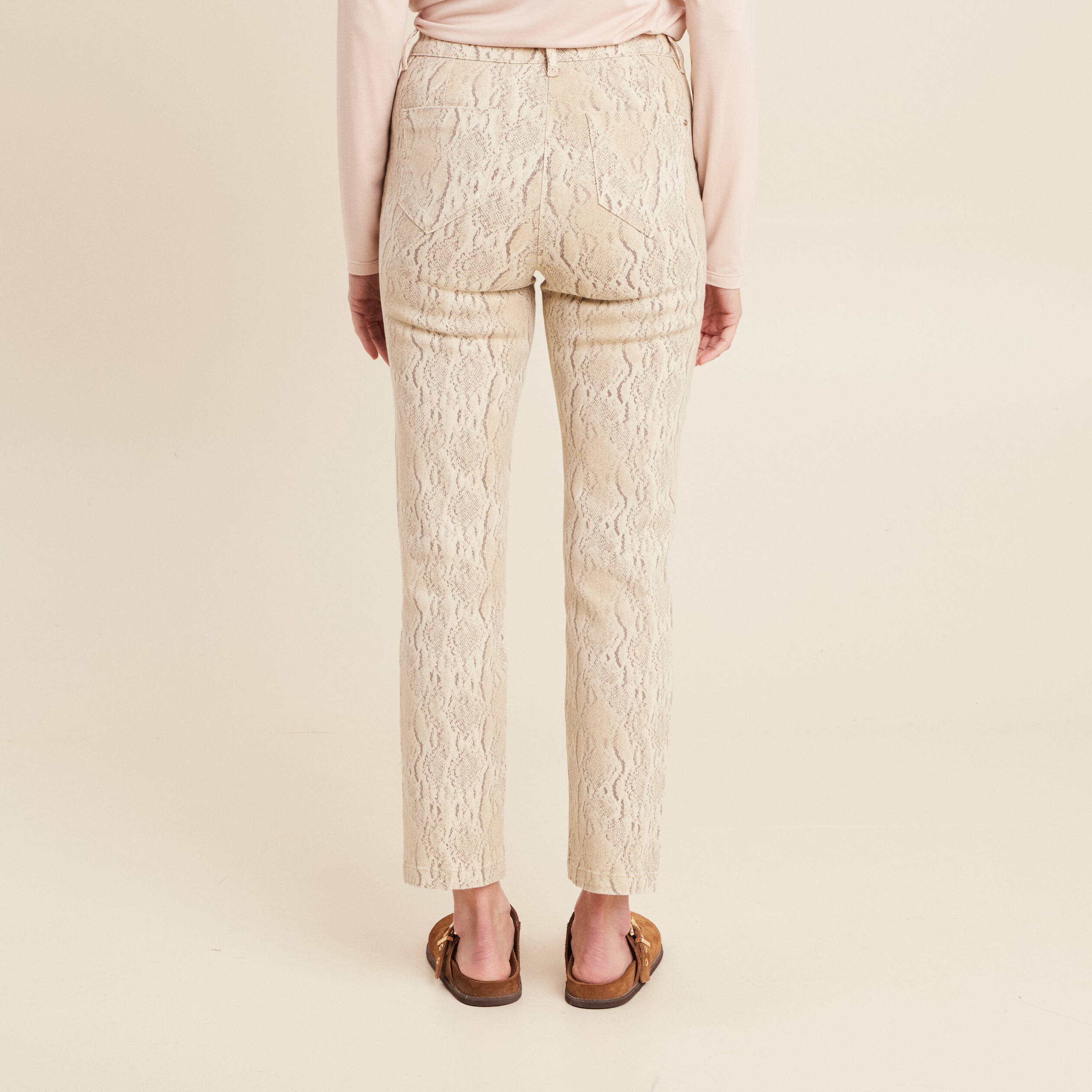 pantalon 78eme taille haute beige femme Pantalon 7/8ème taille haute beige femme