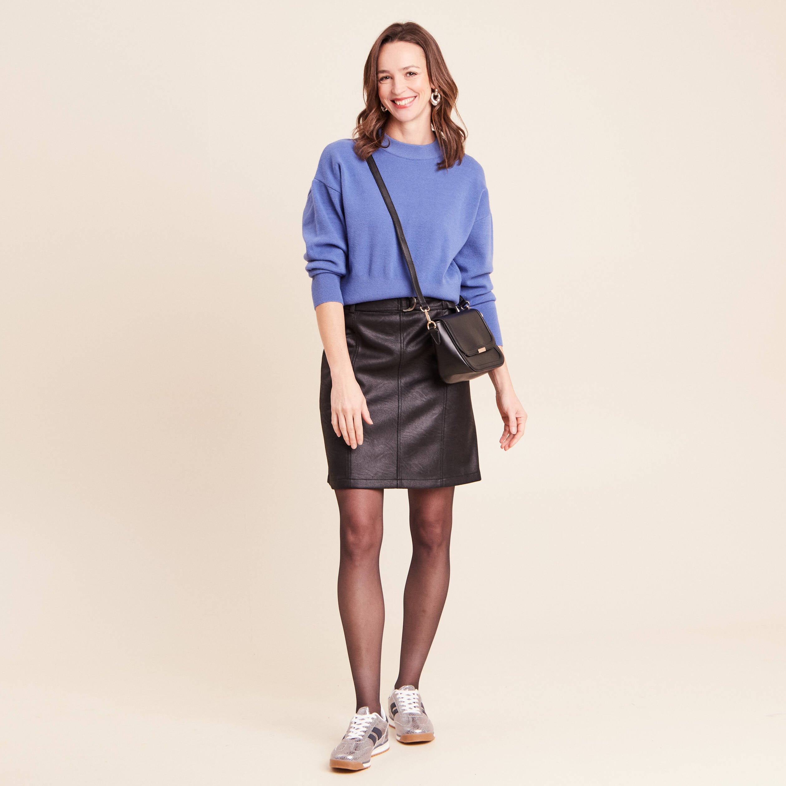Jupe doubl&eacute;e en similicuir noir femme