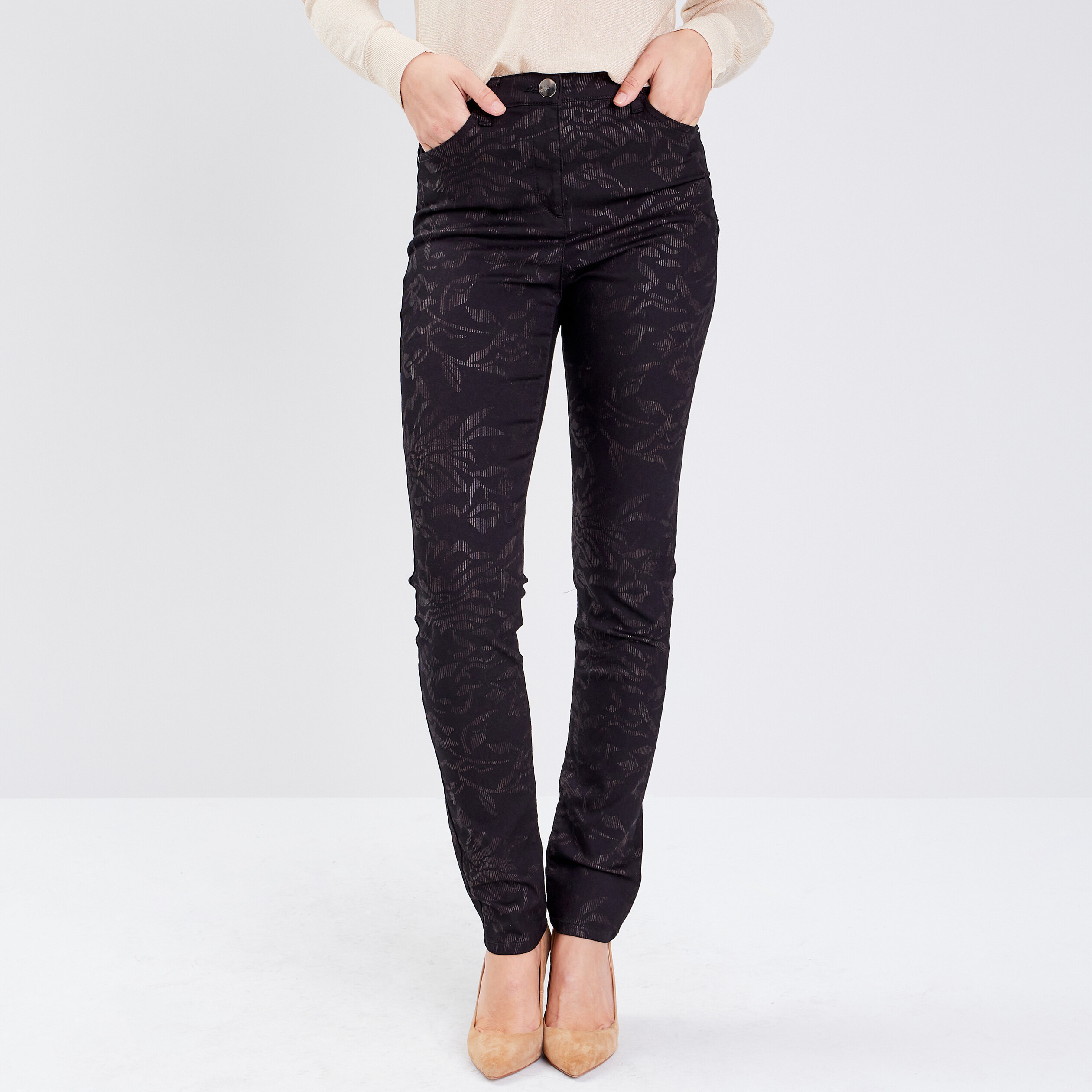pantalon ajuste denim noir femme Pantalon ajusté denim noir femme