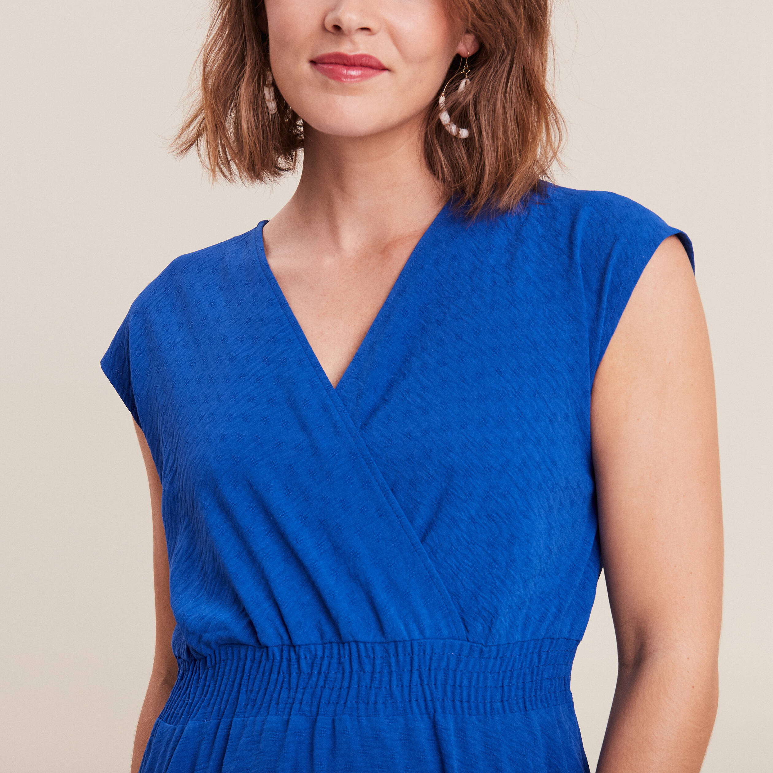 robe evasee taille smockee bleu electrique femme Robe évasée taille smockée bleu electrique femme