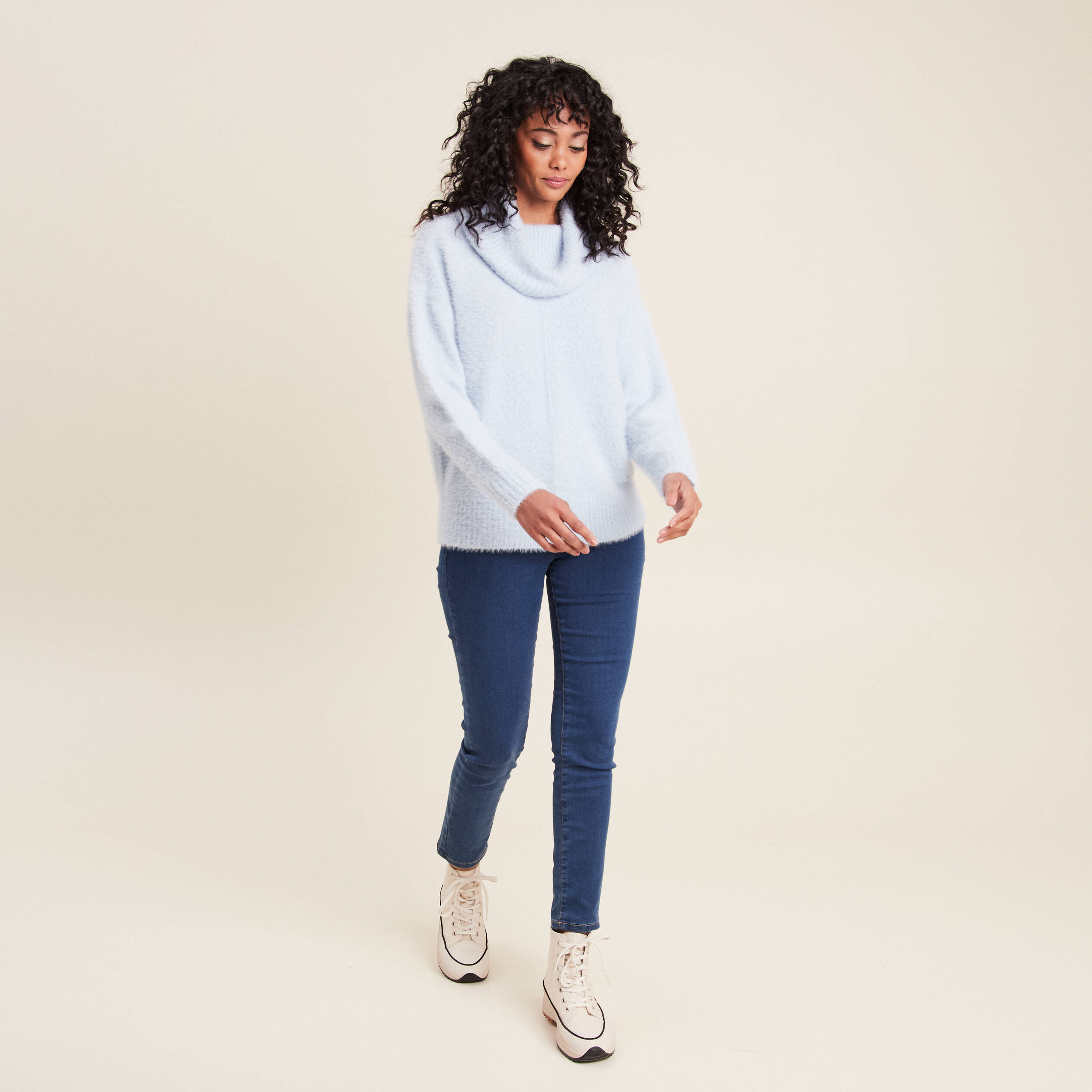Pull manches longues bleu pastel femme