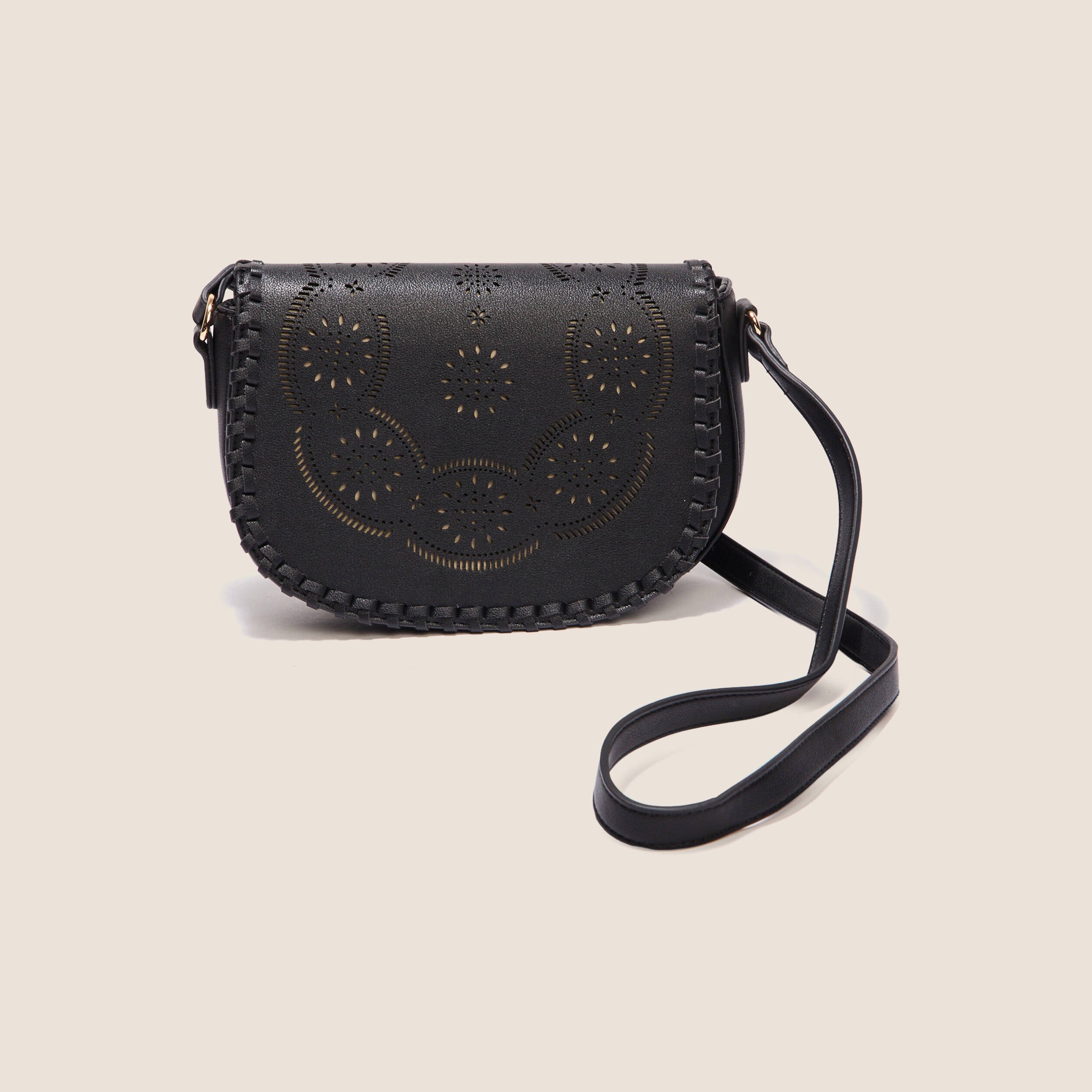 sac besace perfore noir femme Sac besace perforé noir femme