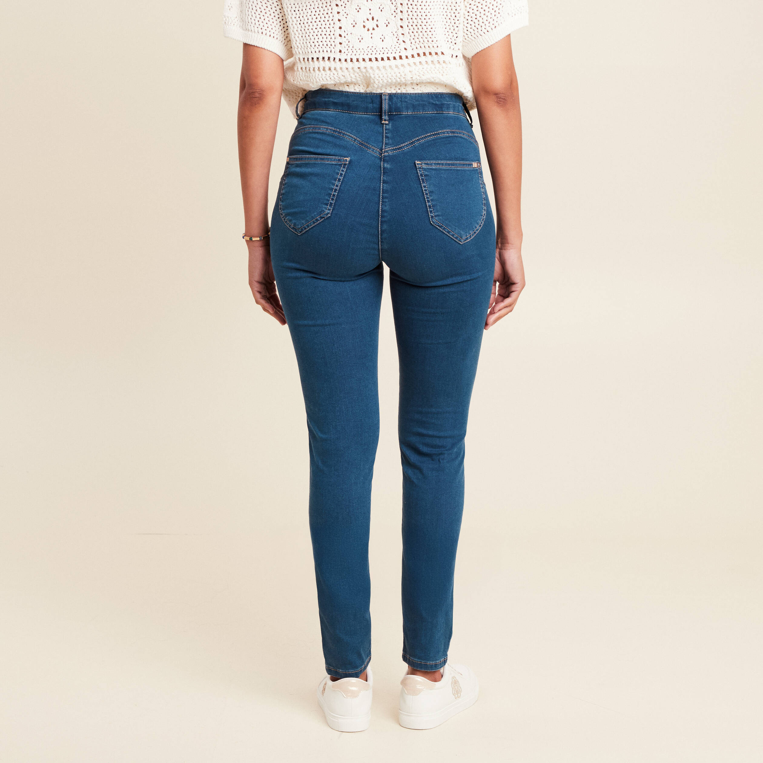 jeans leger taille haute long denim double stone femme Jeans léger taille haute long denim double stone femme