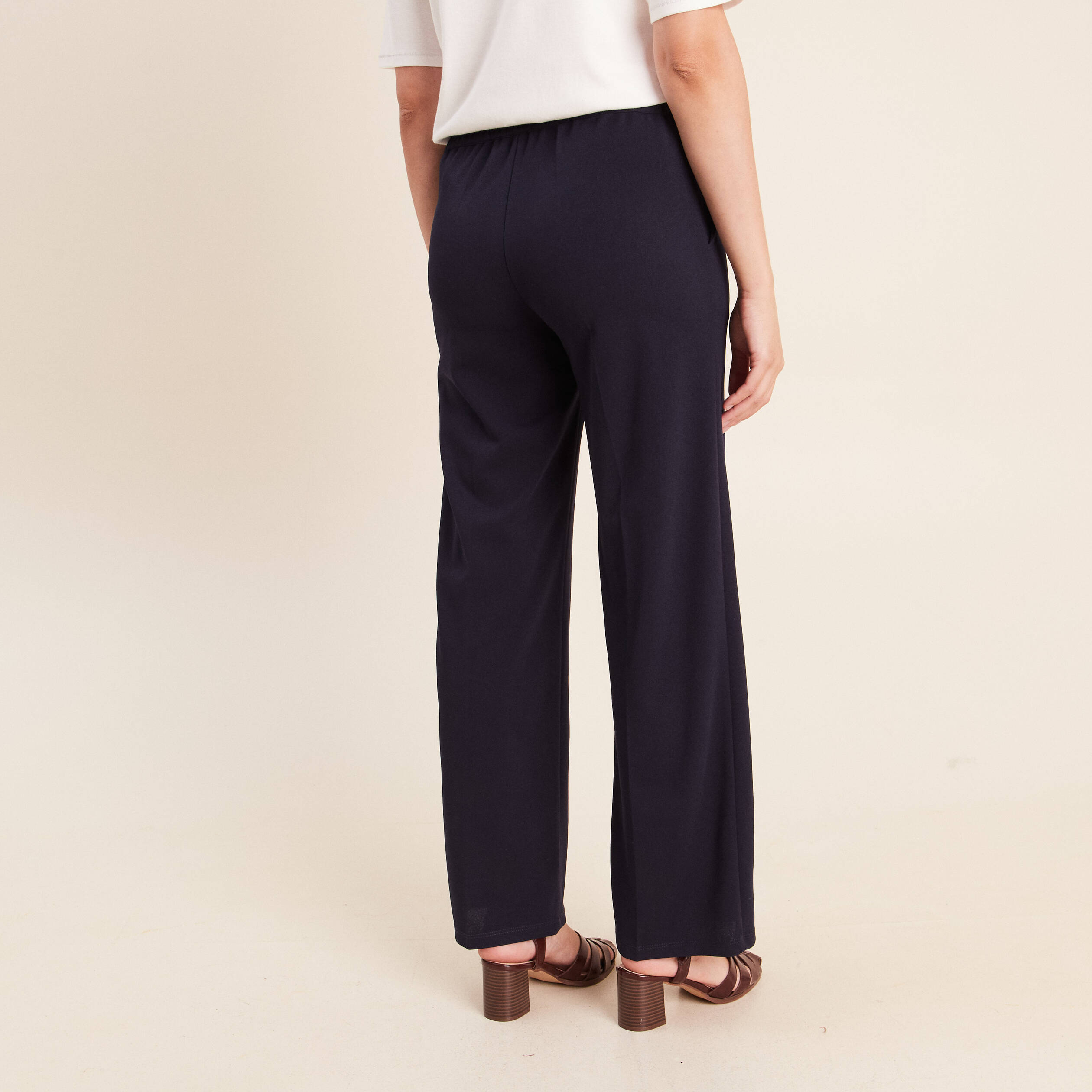 Pantalon taille haute bleu fonc&eacute; femme