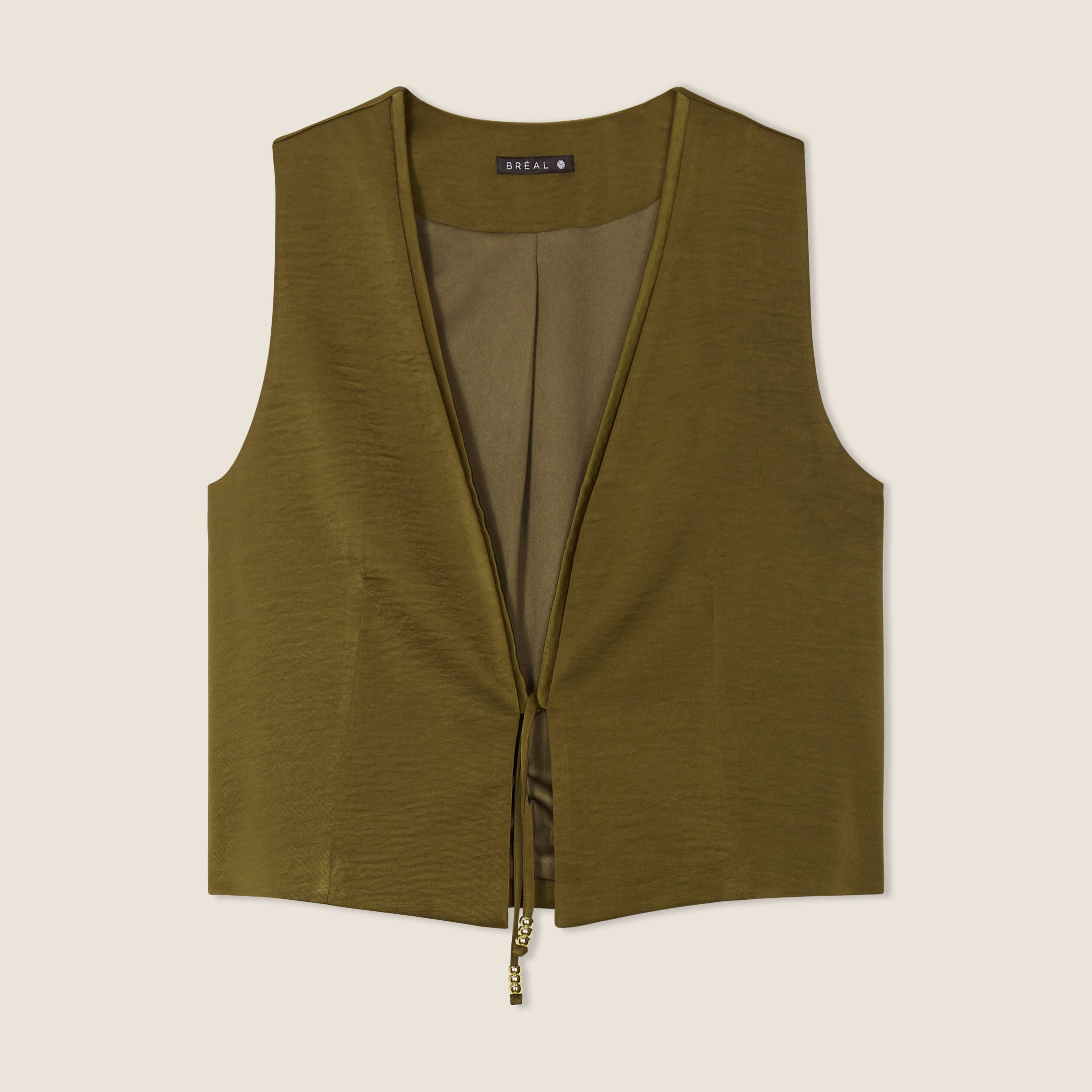 veston sans manches satin vert olive femme Veston sans manches satin vert olive femme