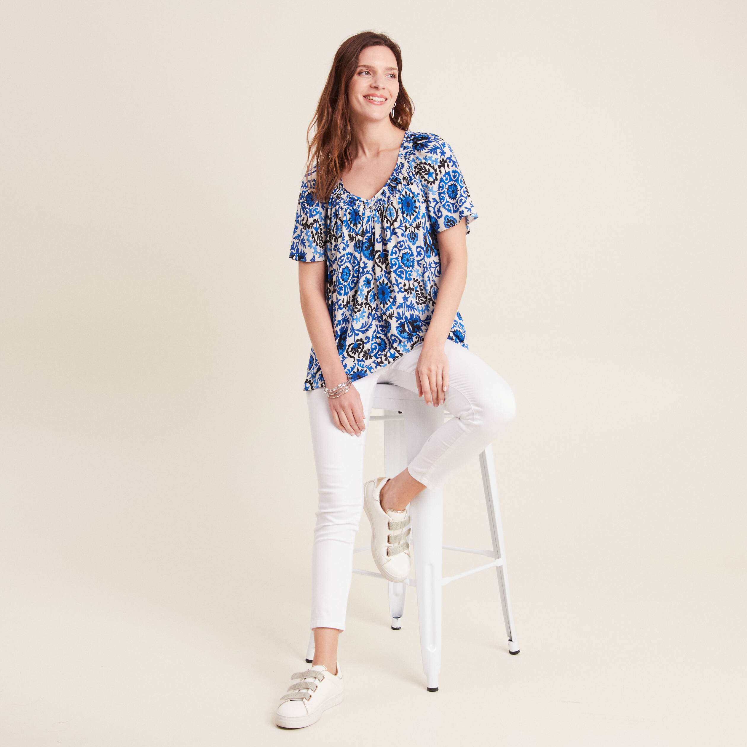 blouse manches courtes bleu femme Blouse manches courtes bleu femme