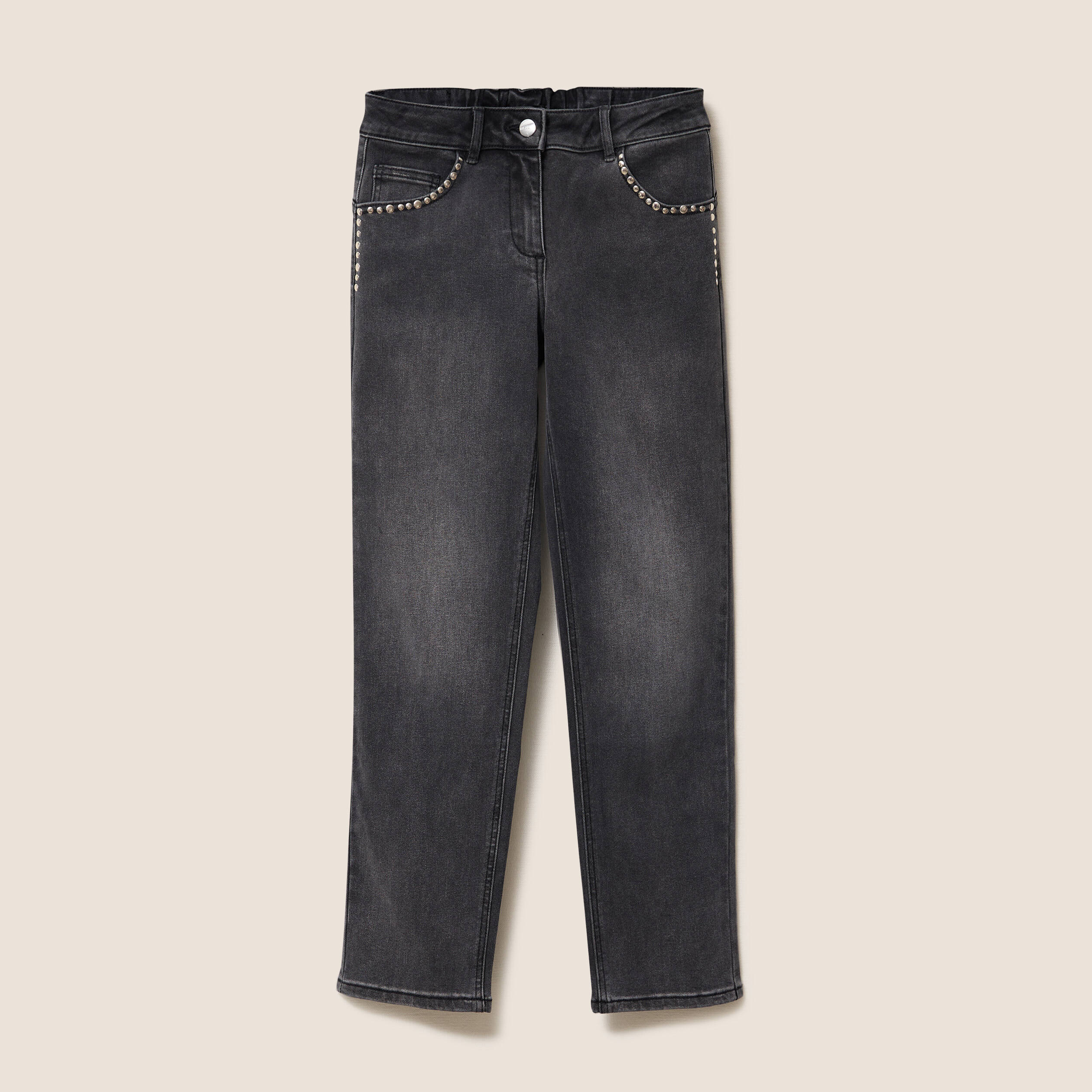 Jean droit 7/8&egrave;me taille bascul&eacute;e denim gris femme