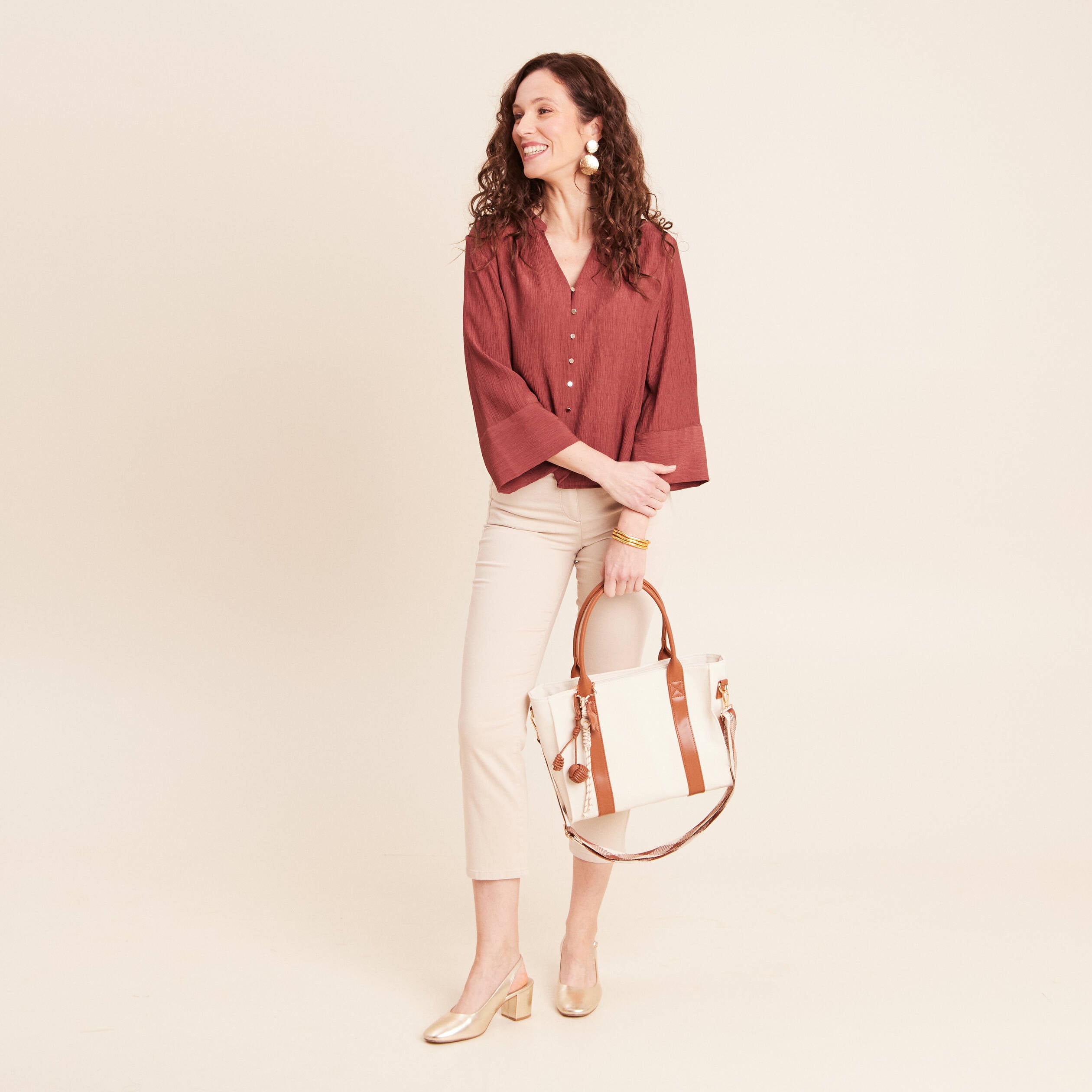 Pantalon magique Le L&eacute;ger coupe droite sable femme