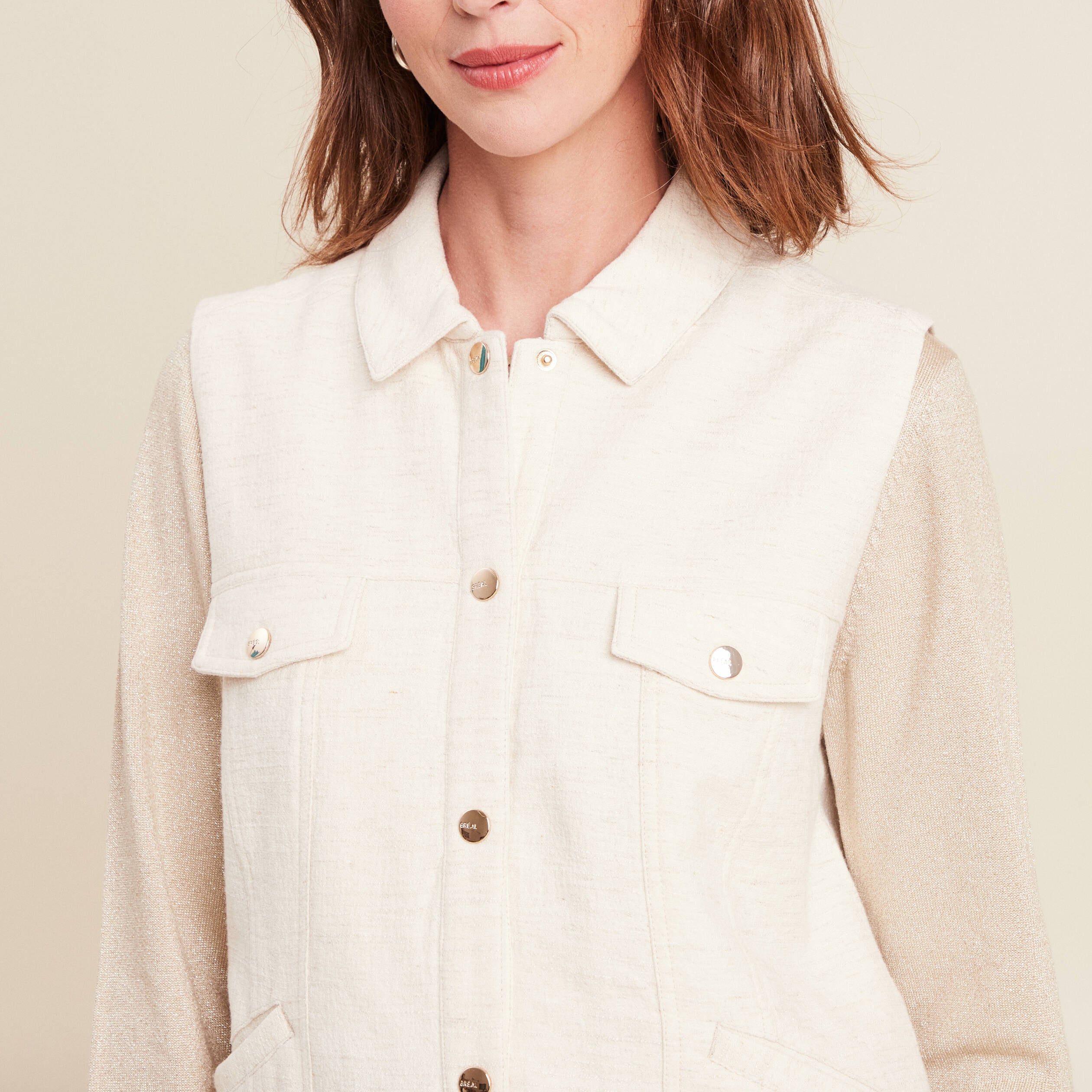 Blouson sans manches cintr&eacute; ecru femme