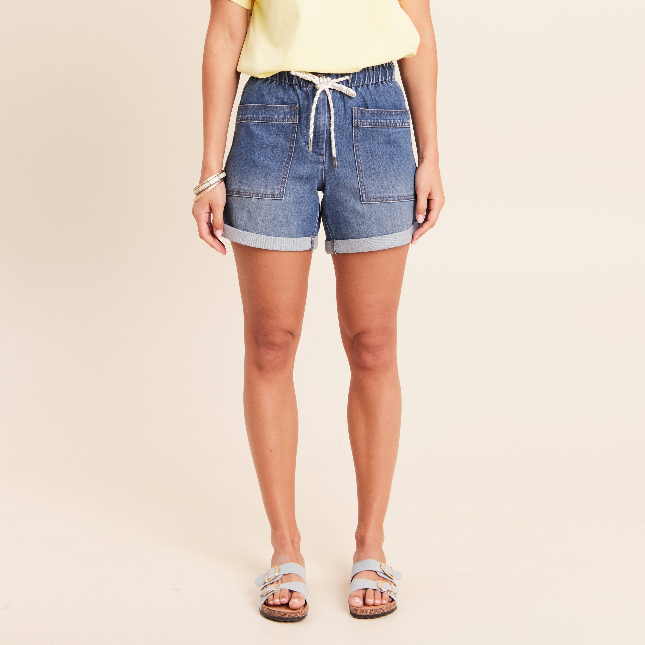 Short relax en jean denim stone femme