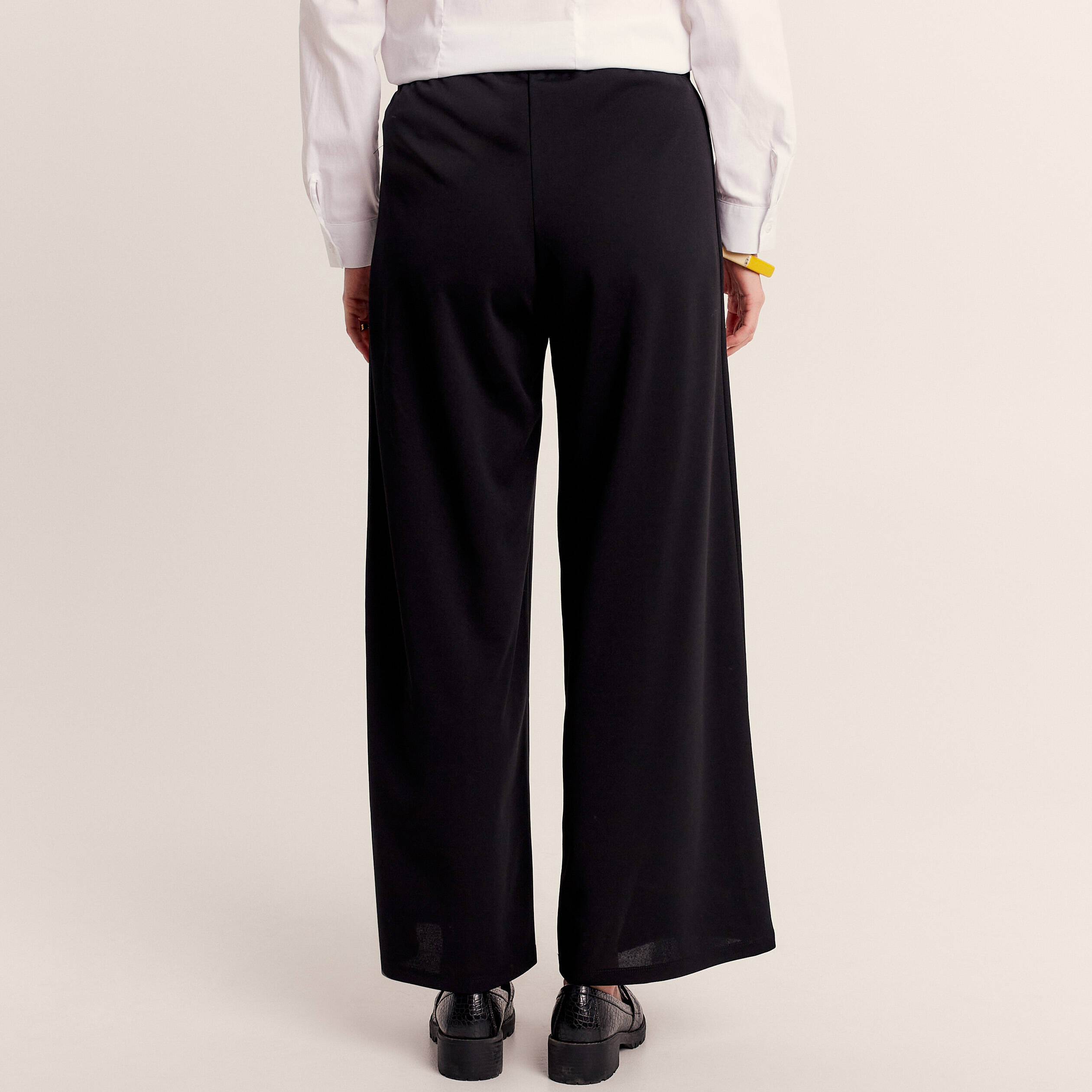 Pantalon coupe large &agrave; pont noir femme