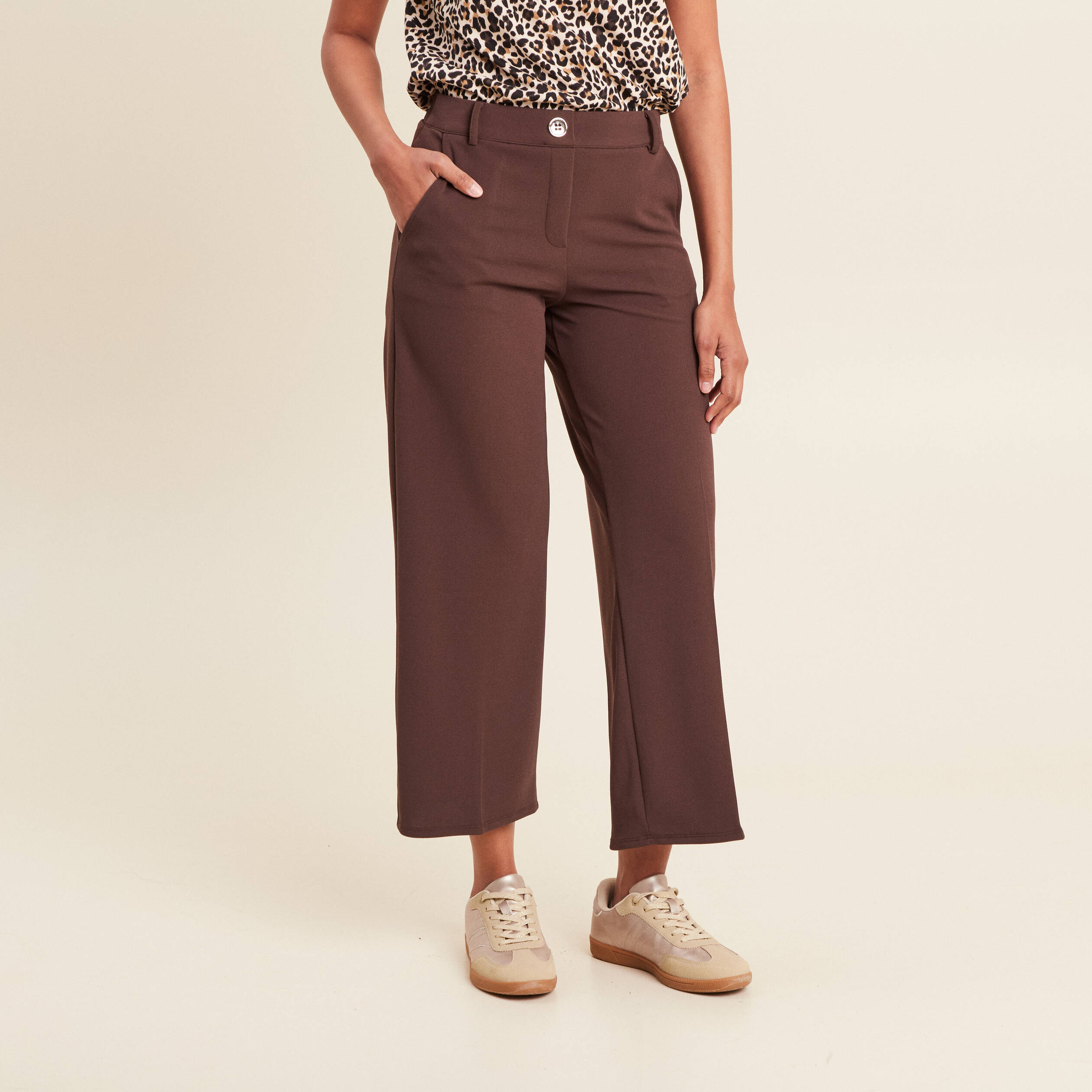 pantalon large pinces marron femme Pantalon large pinces marron femme