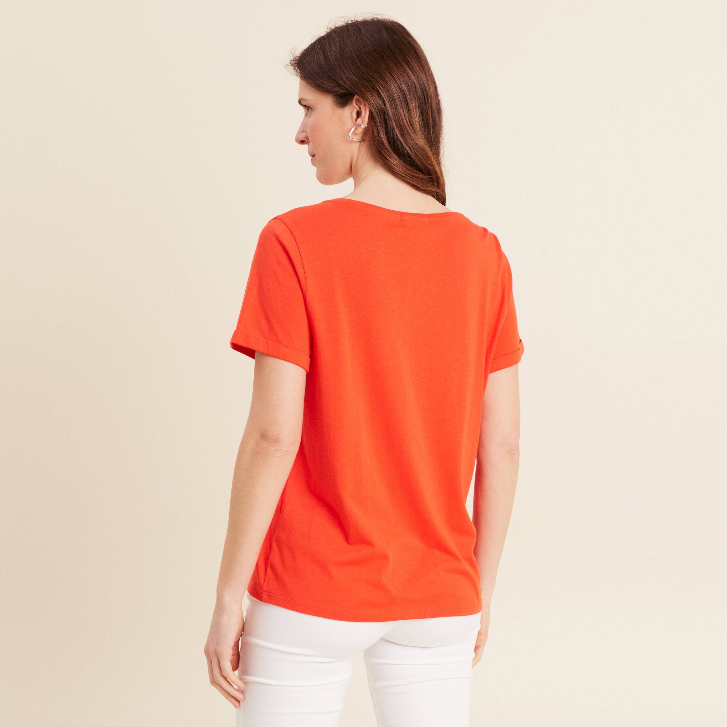 t shirt manches courtes brode orange fonce femme T-shirt manches courtes brodé orange foncé femme