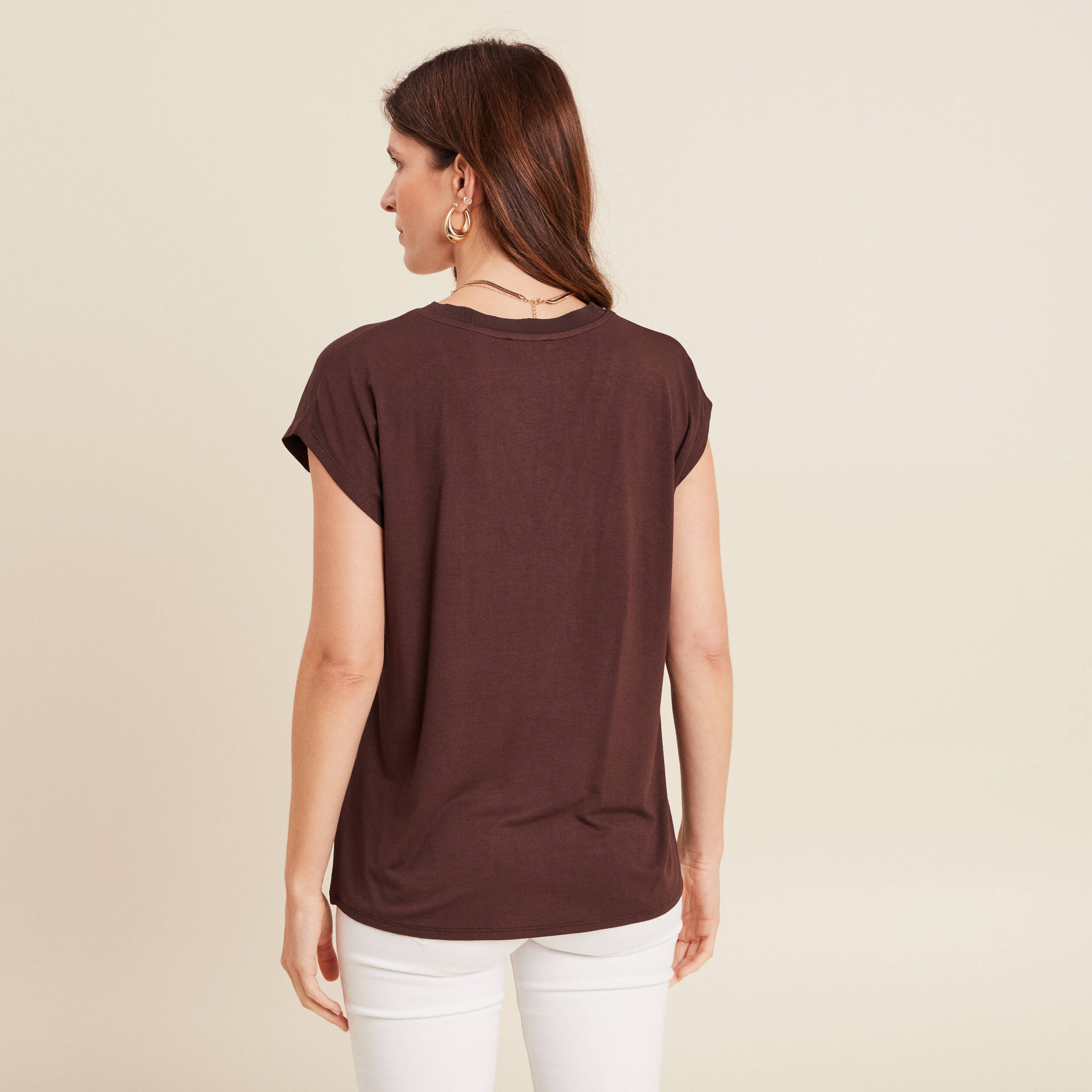 T-shirt manches courtes marron femme