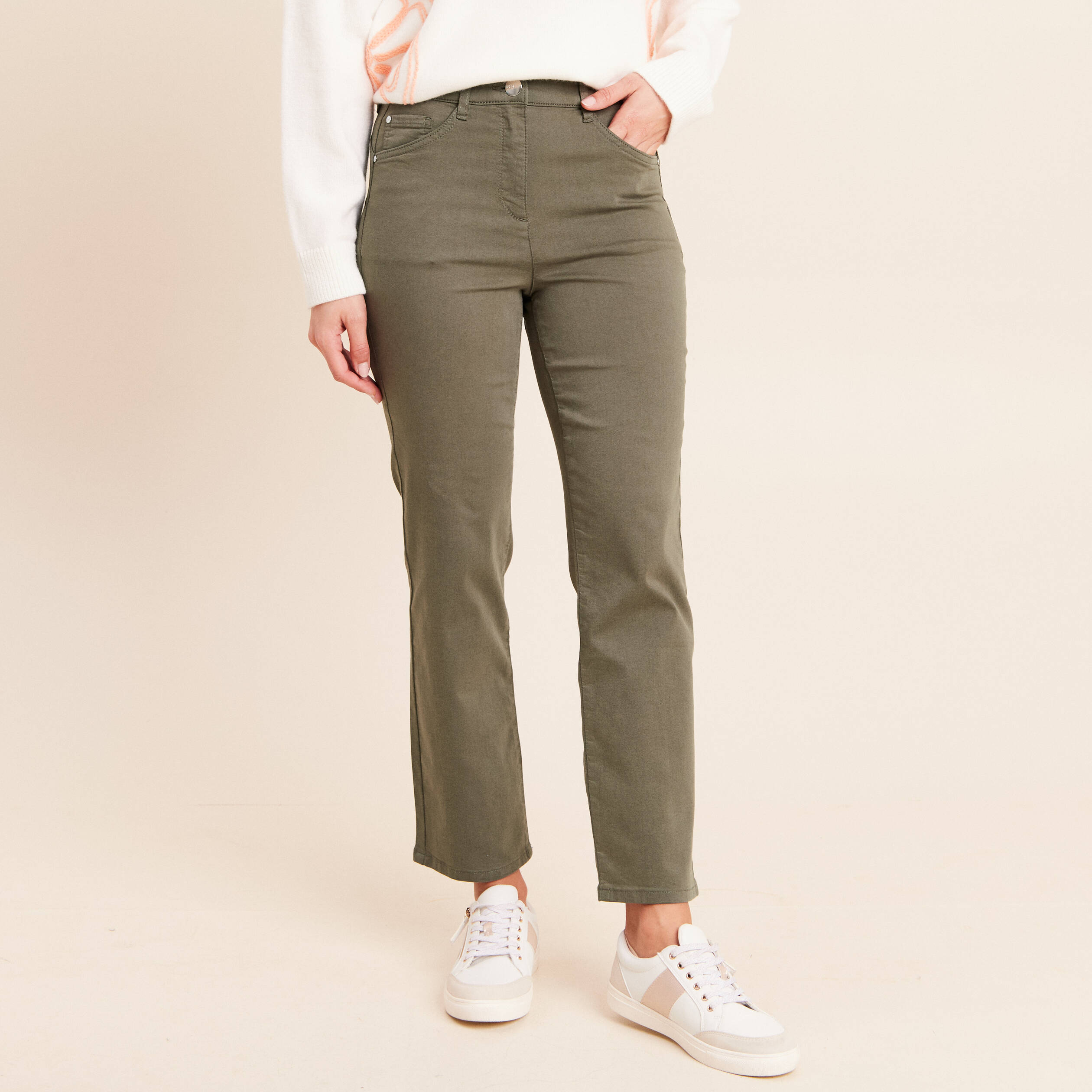 Pantalon magique Le L&eacute;ger coupe droite vert kaki femme