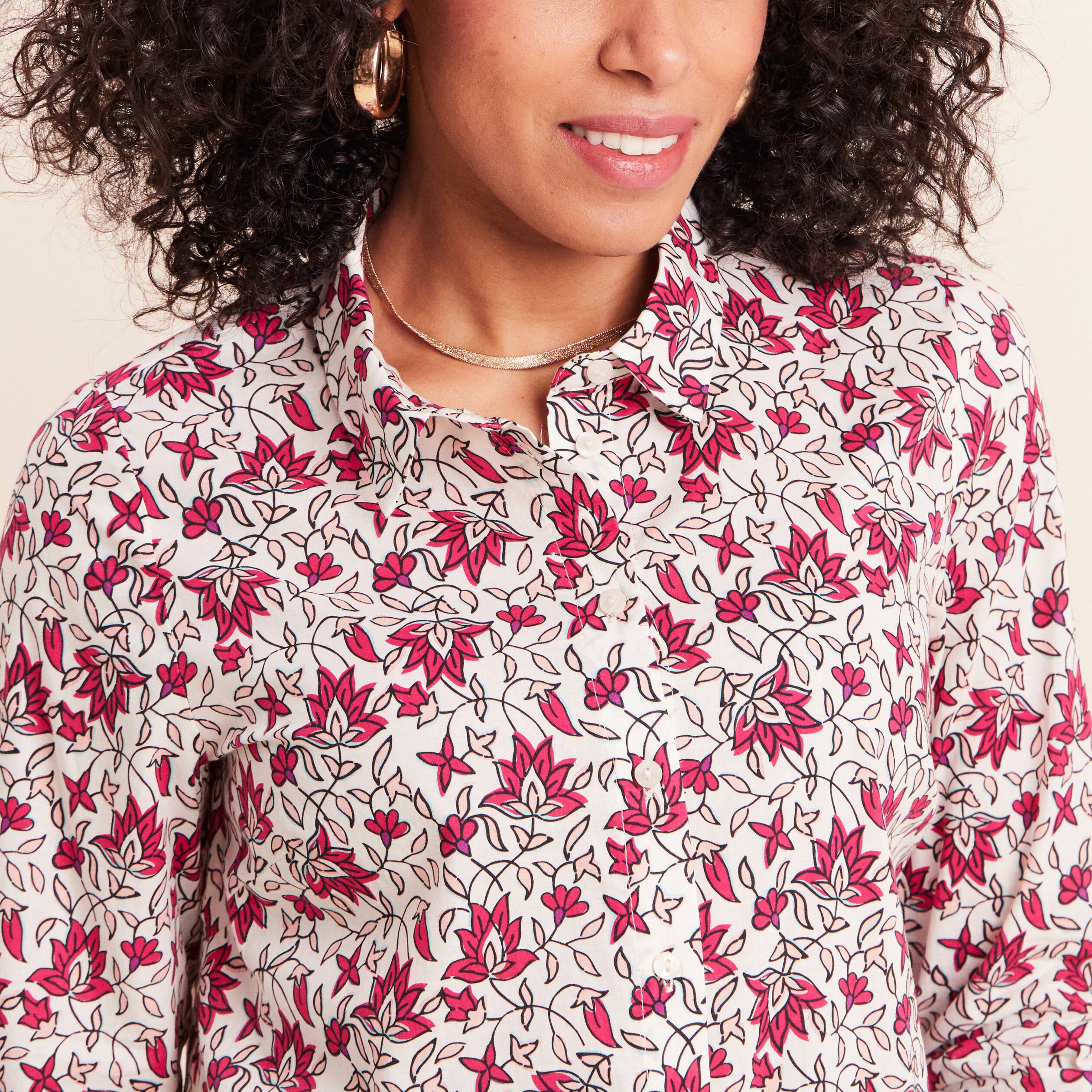 Chemise droite manches longues fluide rose femme