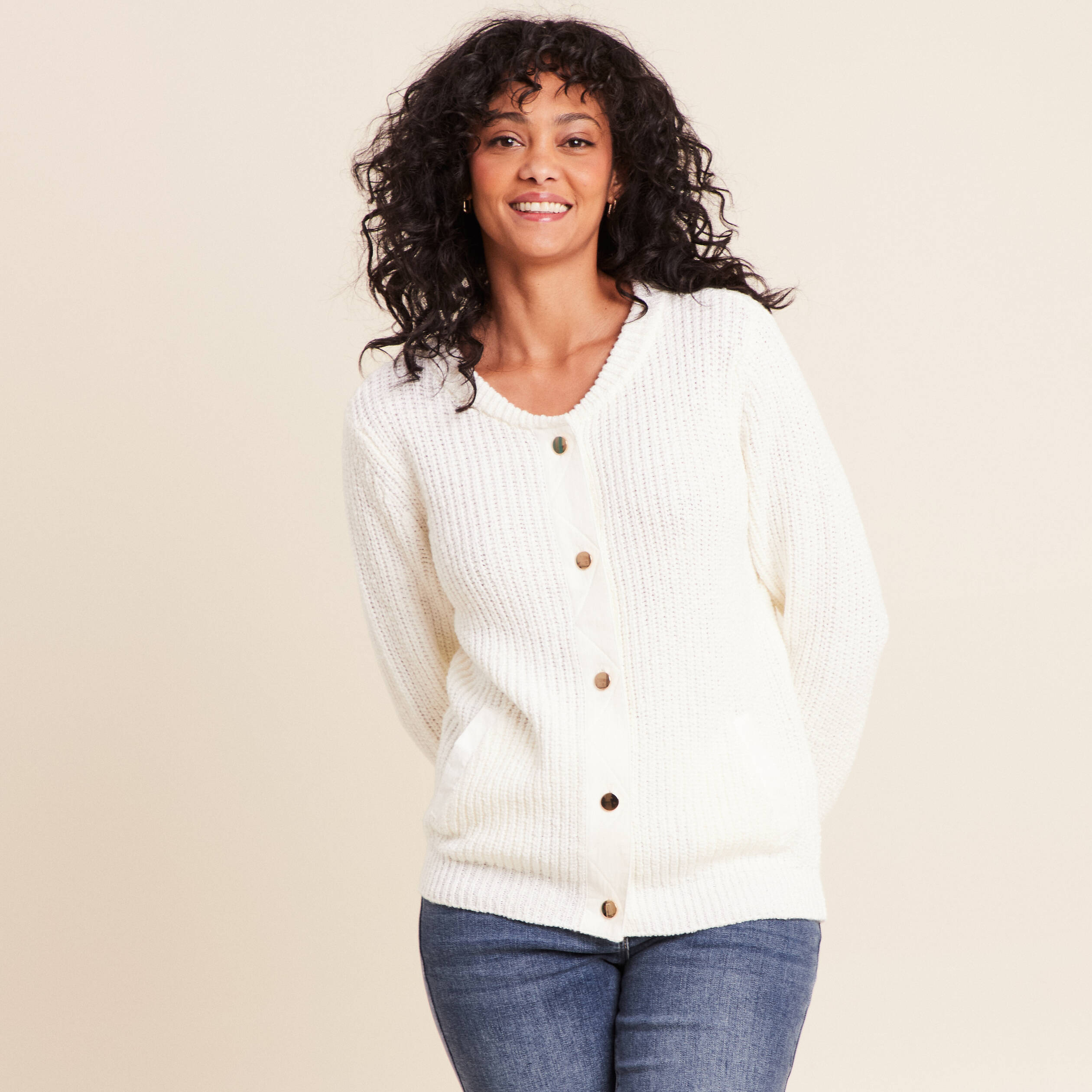 Gilet manches longues ecru femme