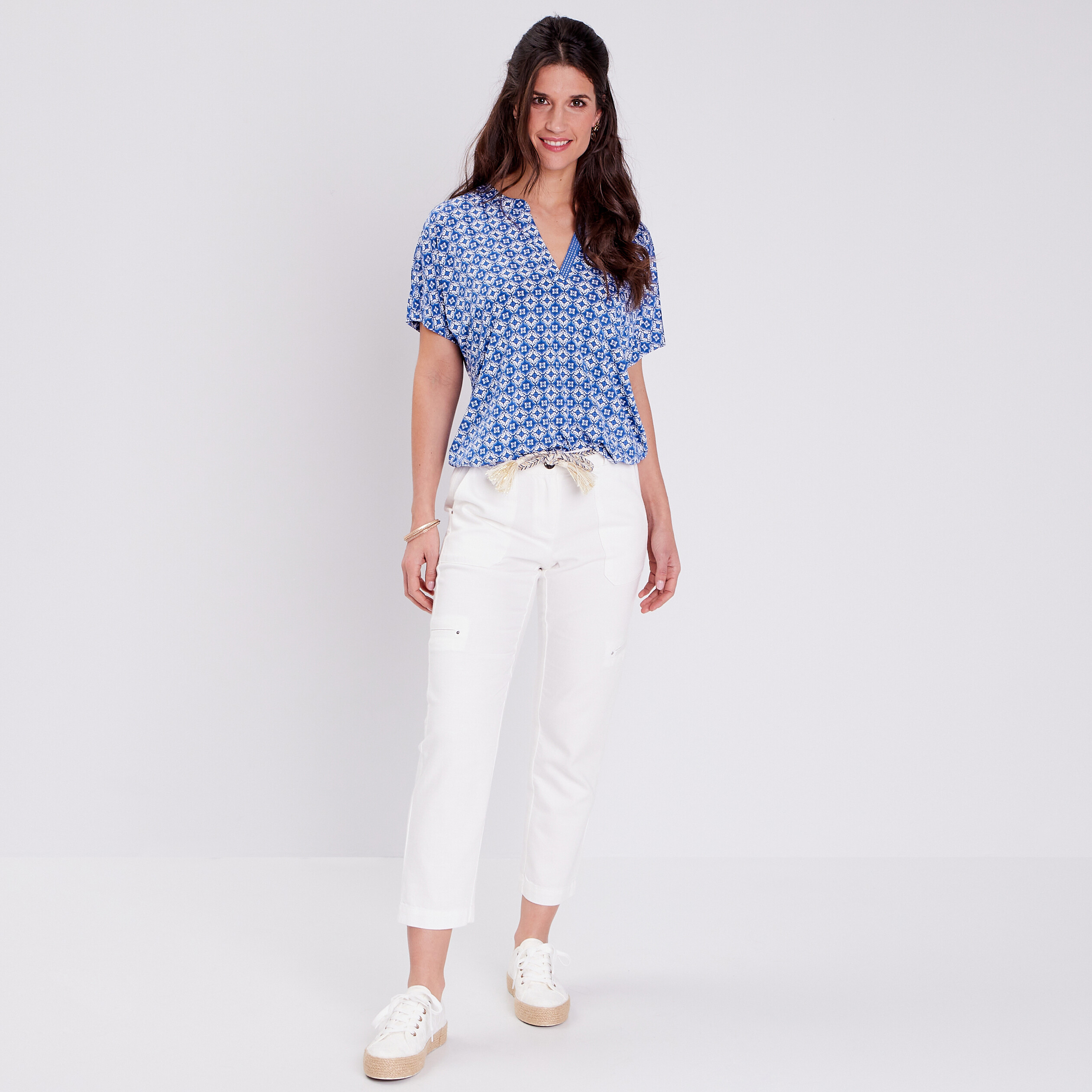 T-shirt &agrave; manches courtes bleu fonc&eacute; femme