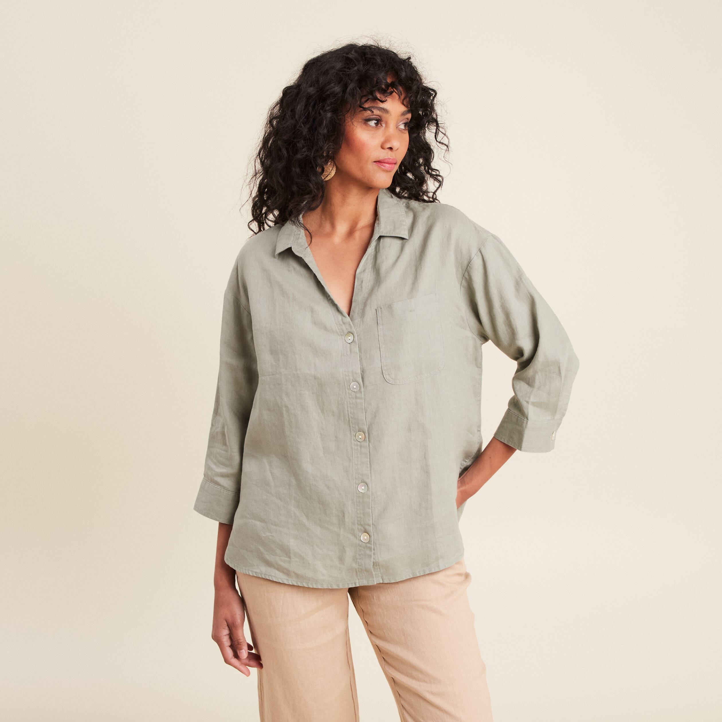 chemise manches 34 vert clair femme Chemise manches 3/4 vert clair femme