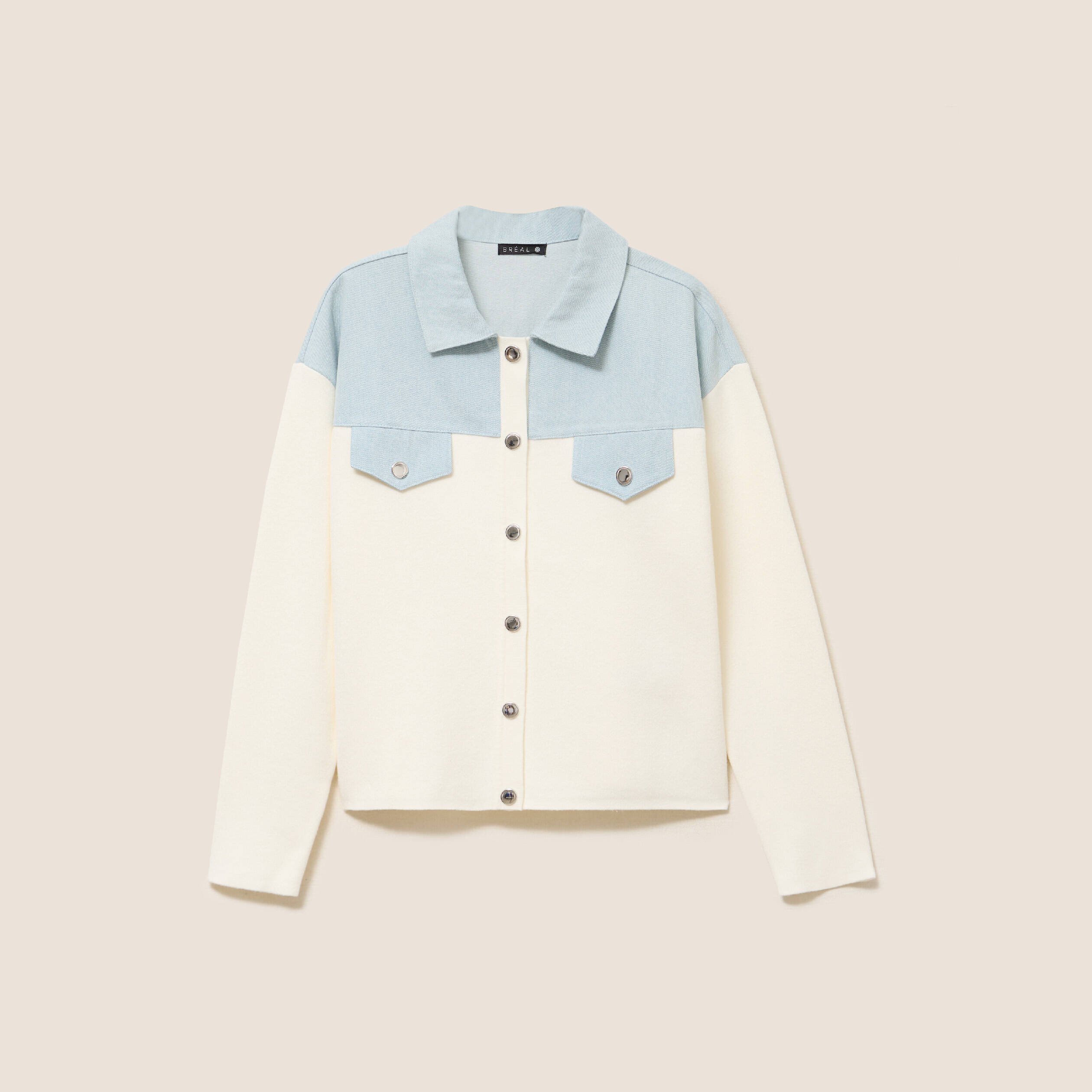 Gilet manches longues col chemise ecru femme
