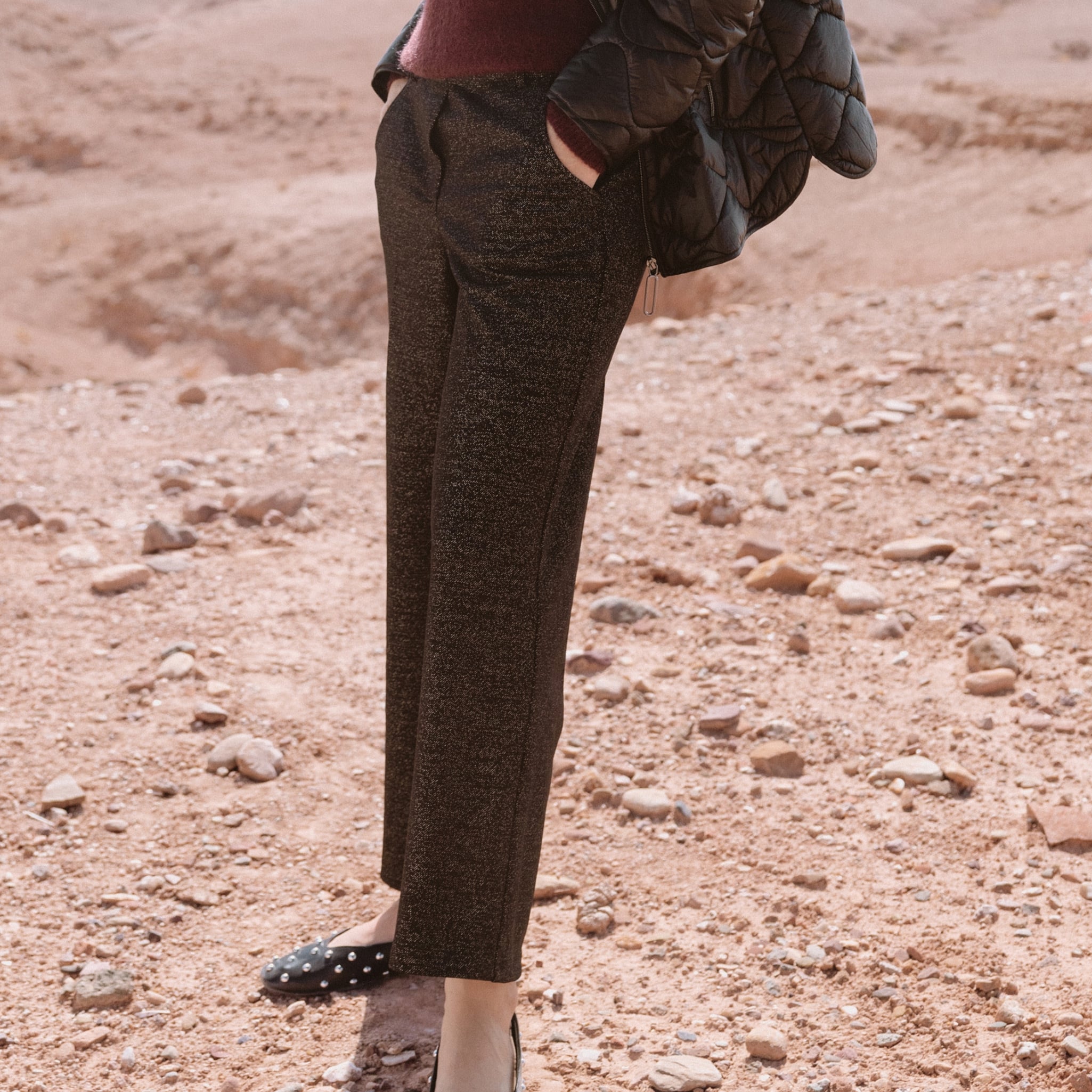 Pantalon large &agrave; paillettes noir femme