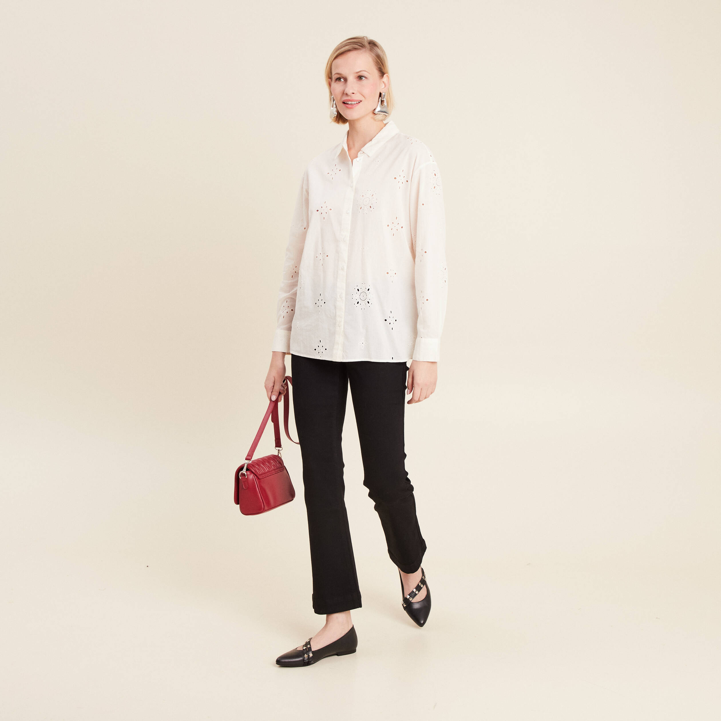 Chemise manches longues ecru femme