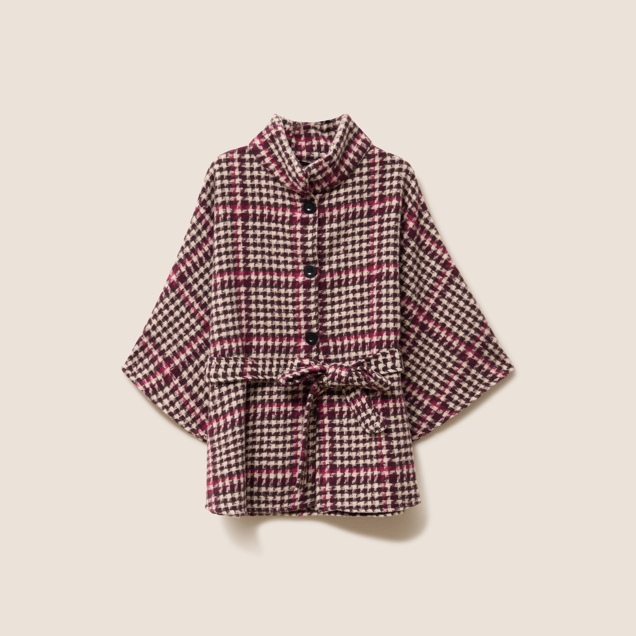 Poncho ceintur&eacute; boutonn&eacute; bordeaux femme