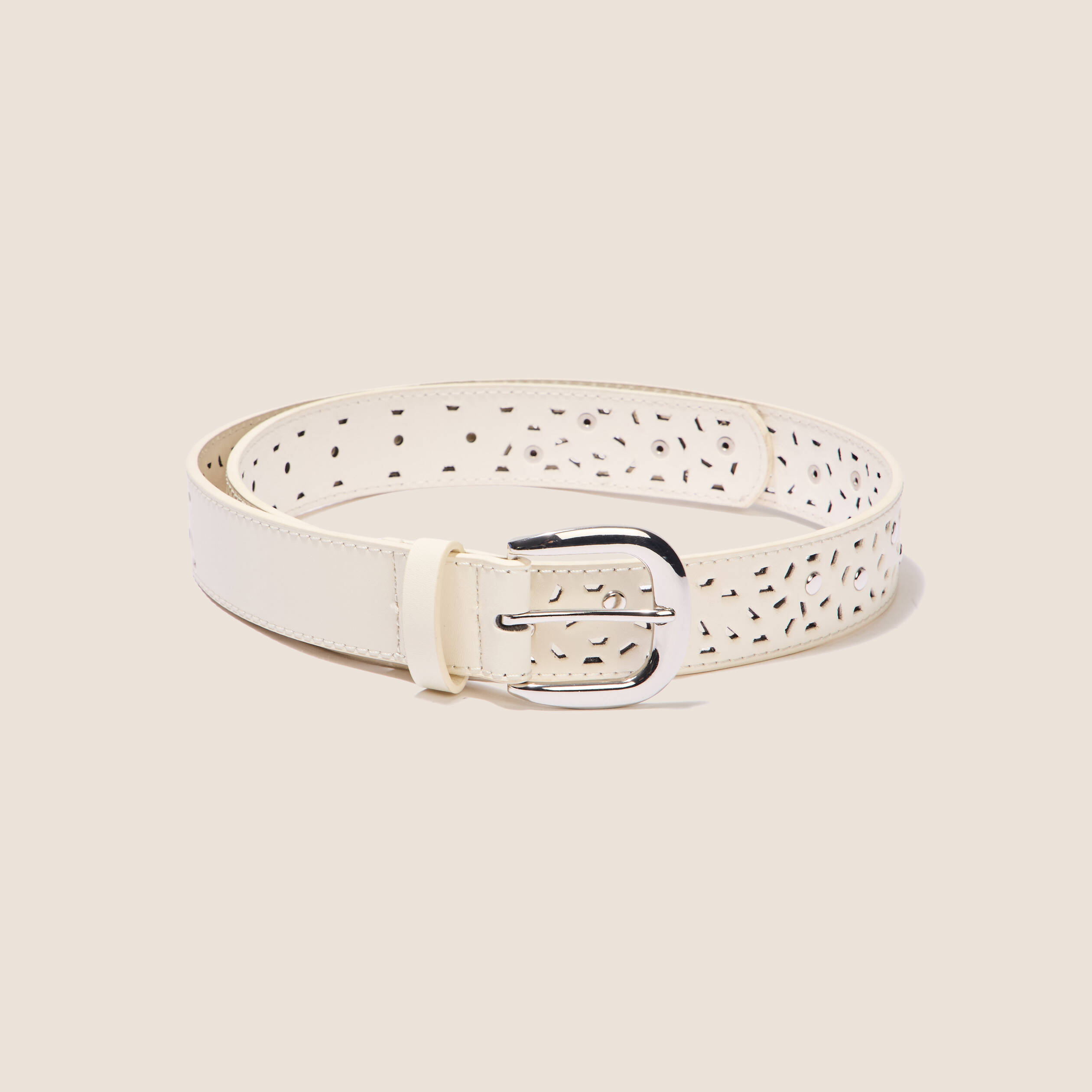 ceinture perforee et cloutee ecru femme Ceinture perforée et cloutée ecru femme