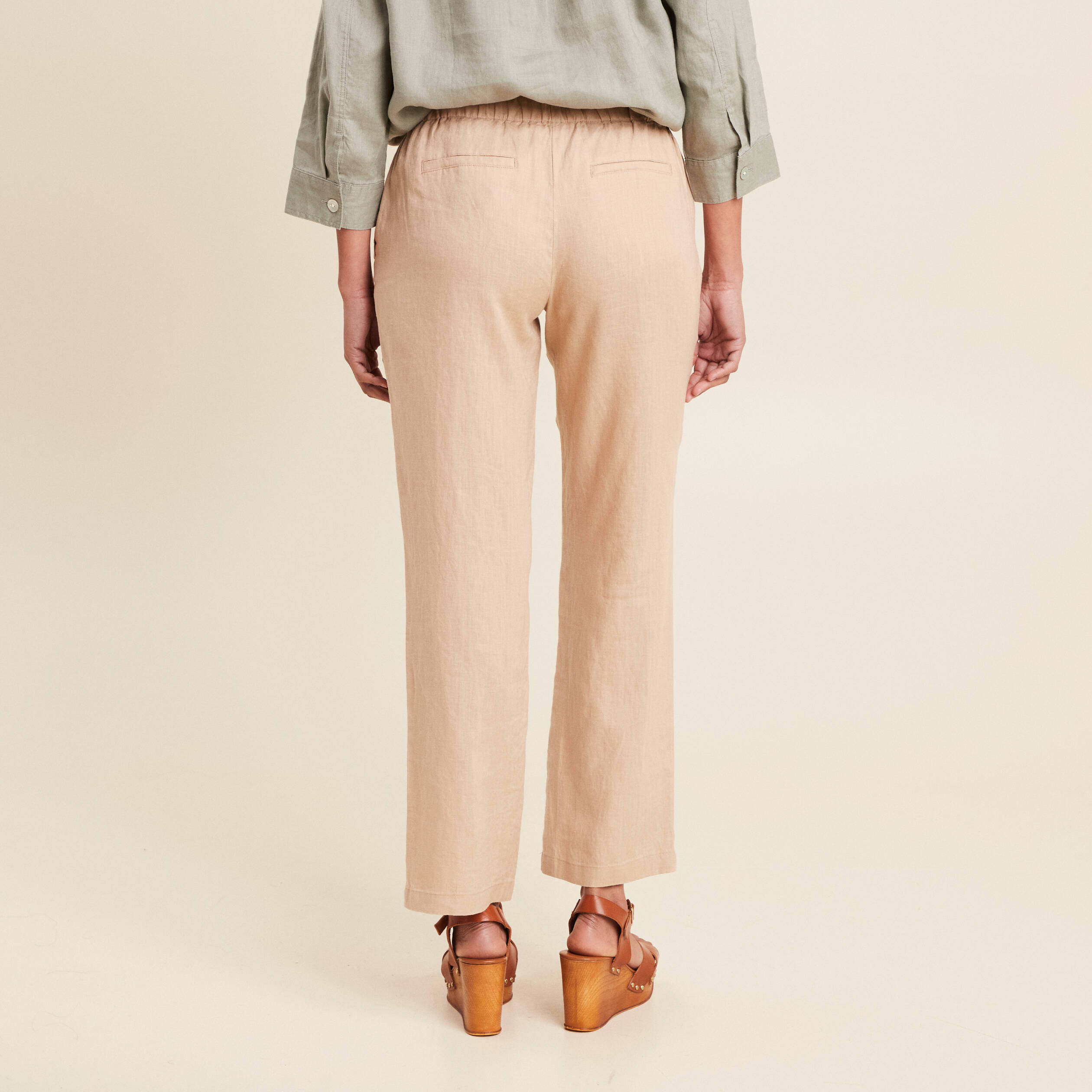 pantalon flou 78eme en lin sable femme Pantalon flou 7/8ème en lin sable femme