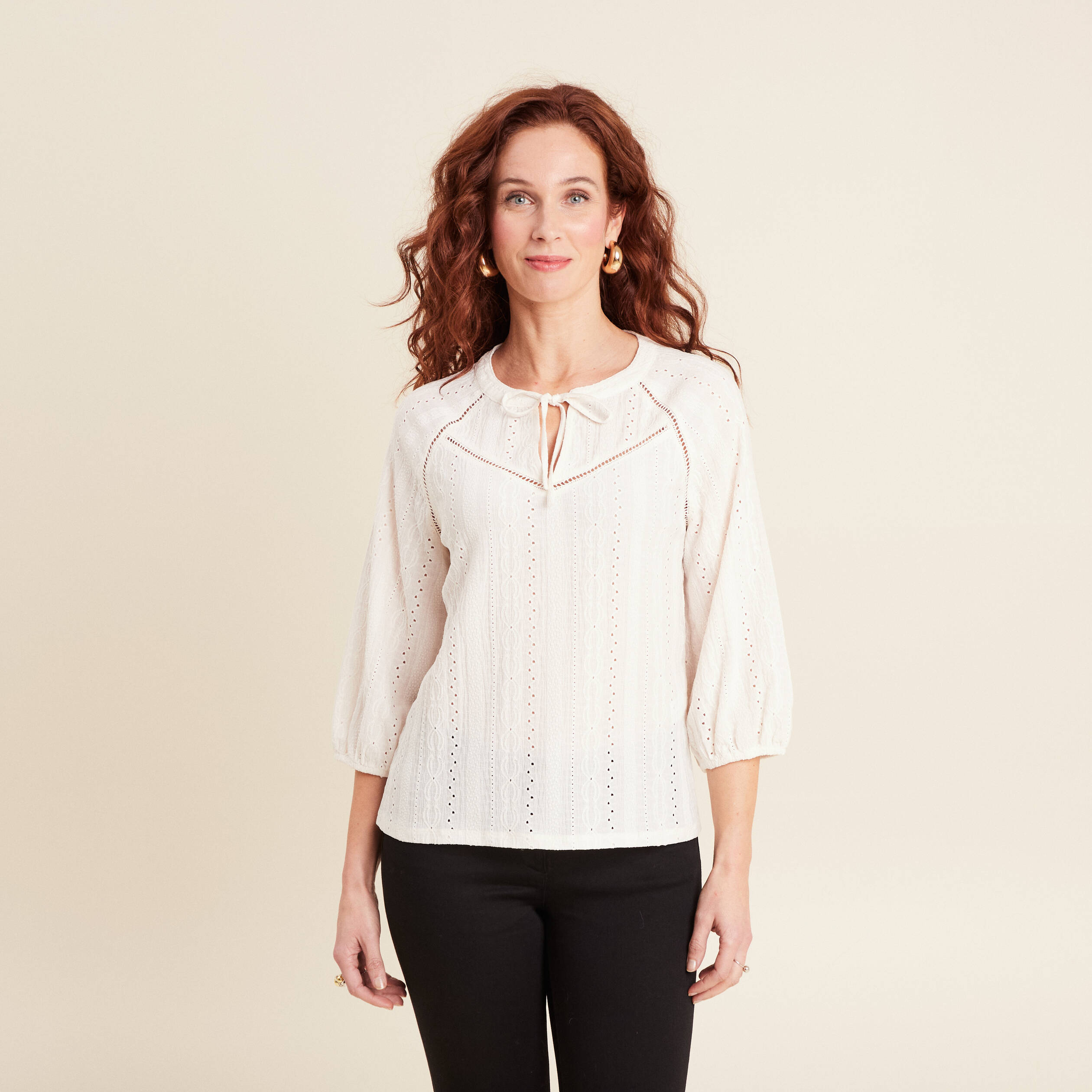 blouse manches 34 ecru femme Blouse manches 3/4 ecru femme