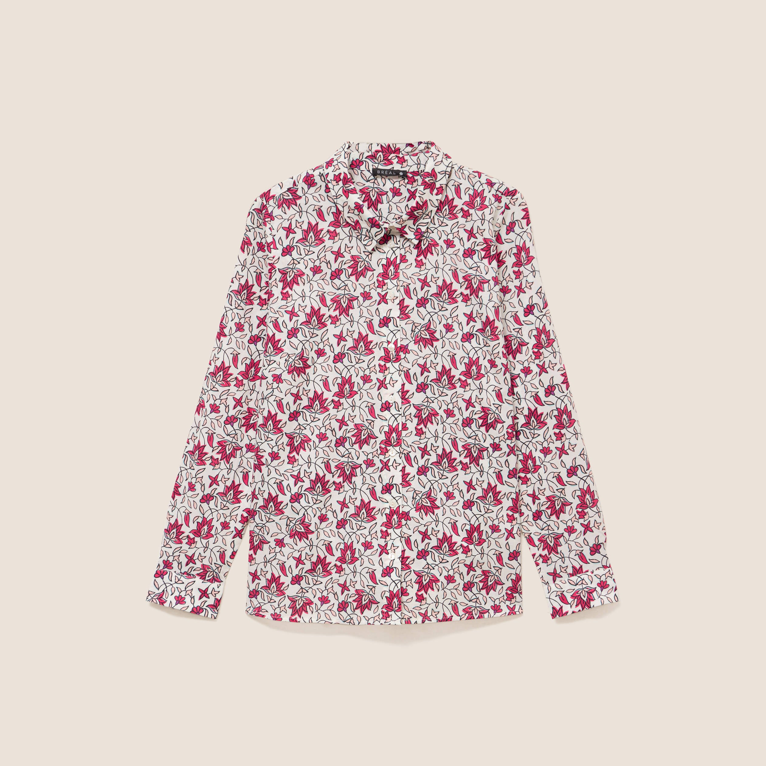 Chemise droite manches longues fluide rose femme