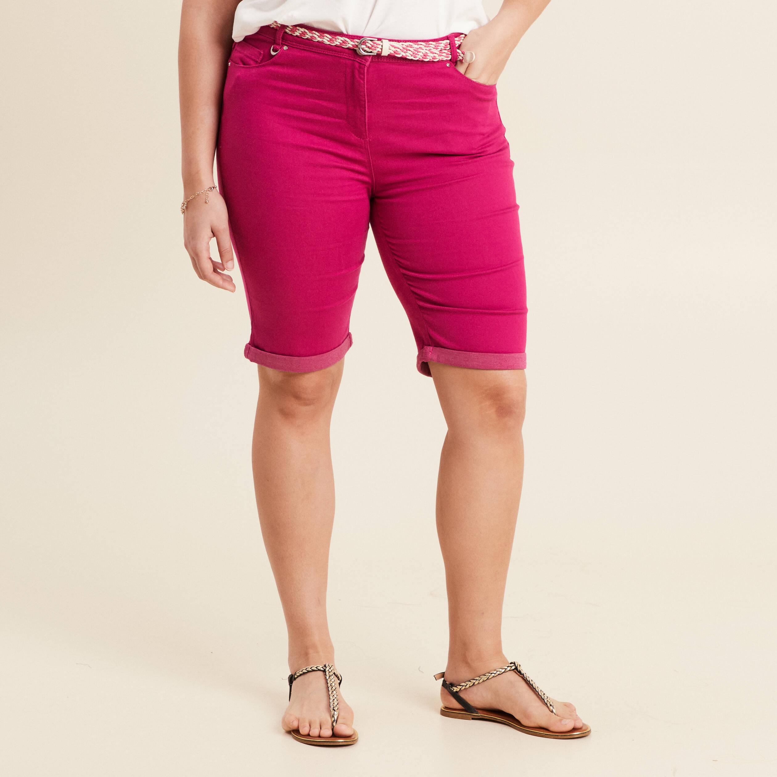 bermuda ajuste ceinture rose fushia femme Bermuda ajusté ceinturé rose fushia femme