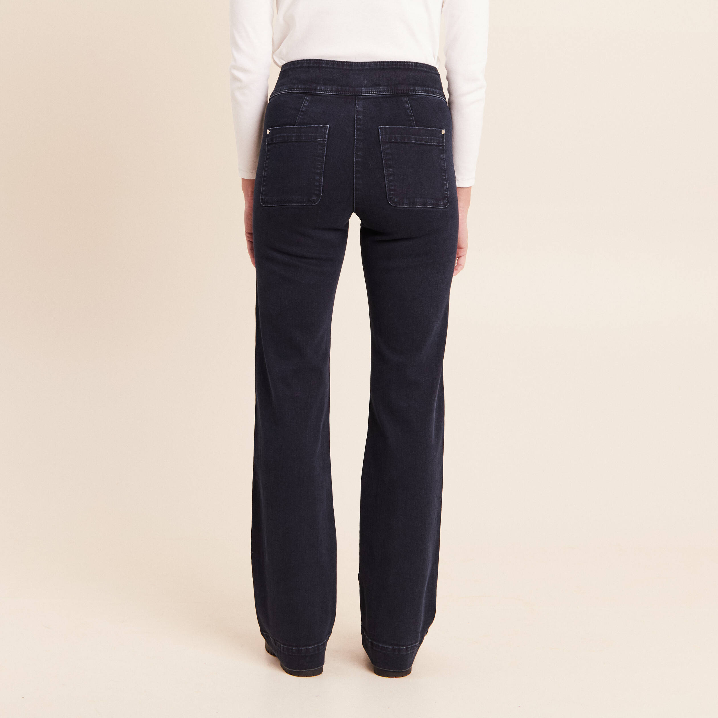 Jean coupe bootcut taille haute denim blue black femme