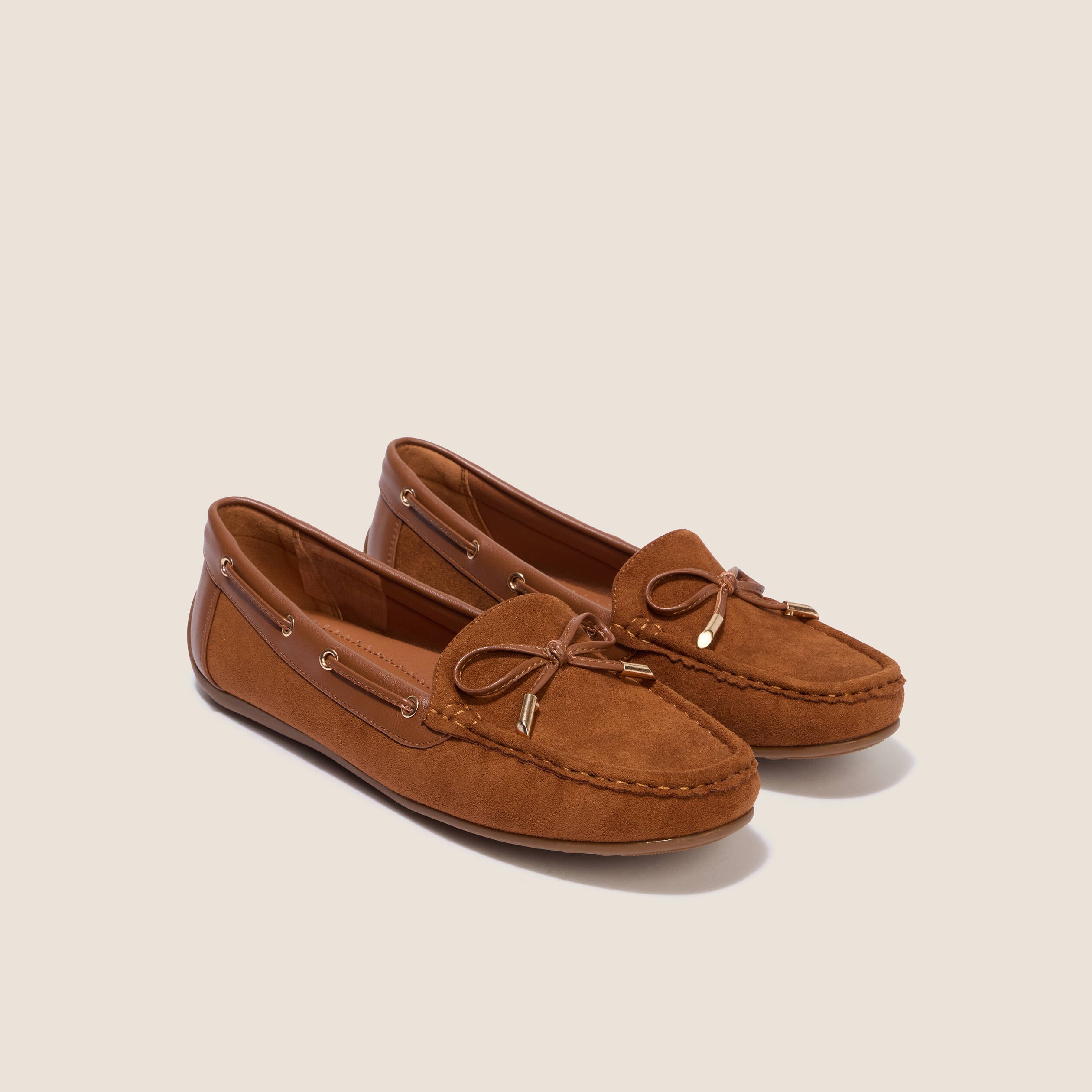 Mocassins aspect daim marron cognac femme