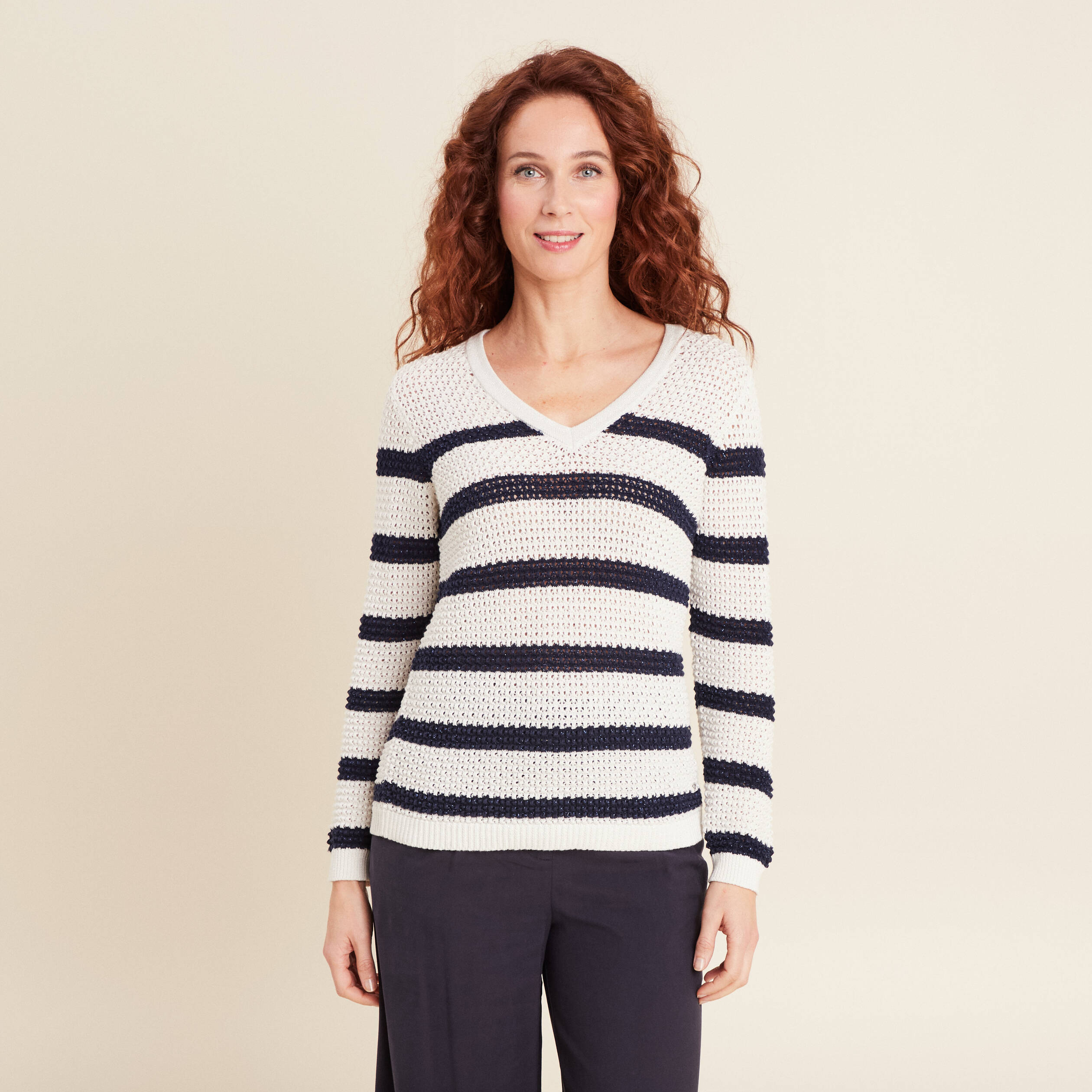 pull manches longues ajoure ecru femme Pull manches longues ajouré ecru femme