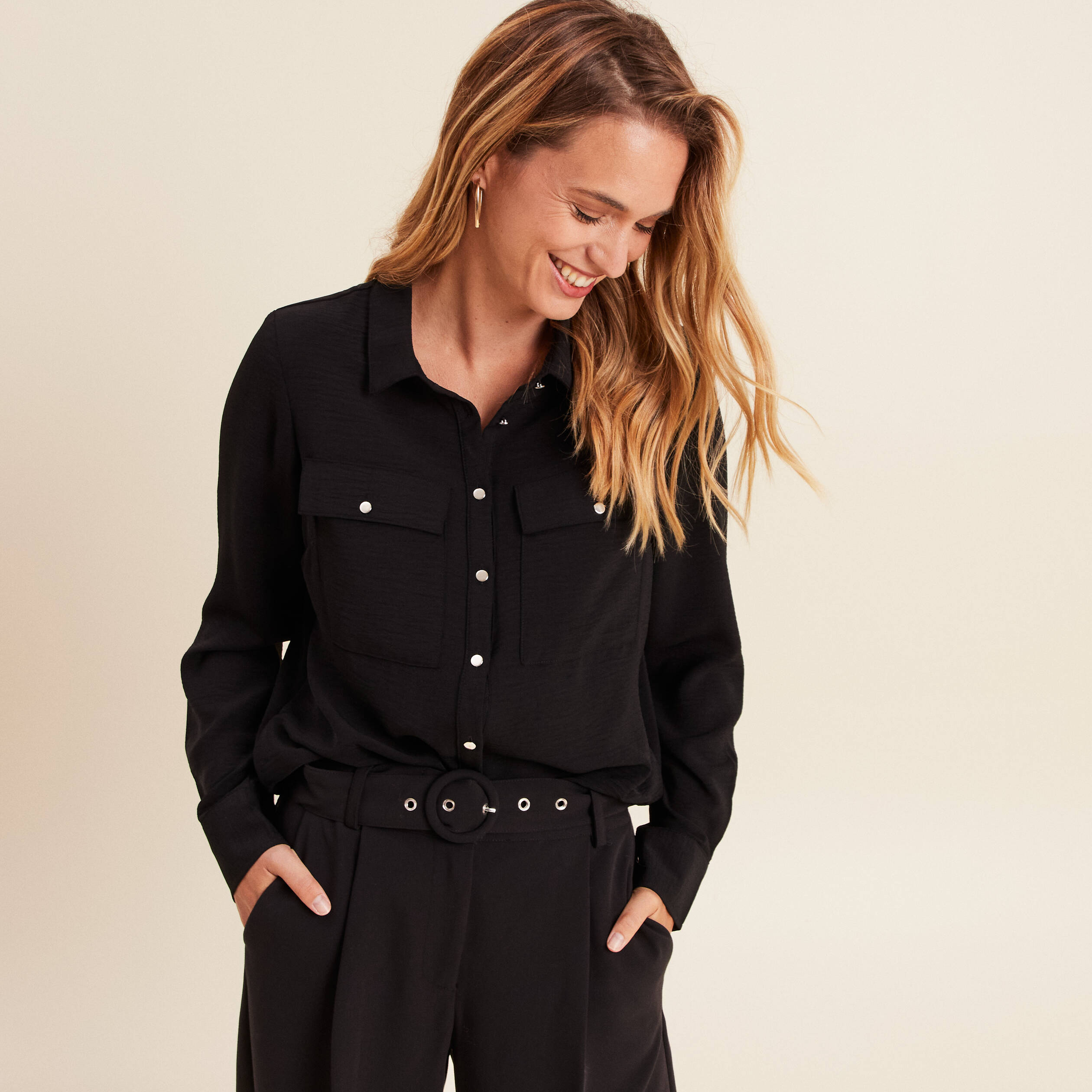 Chemise manches longues noir femme