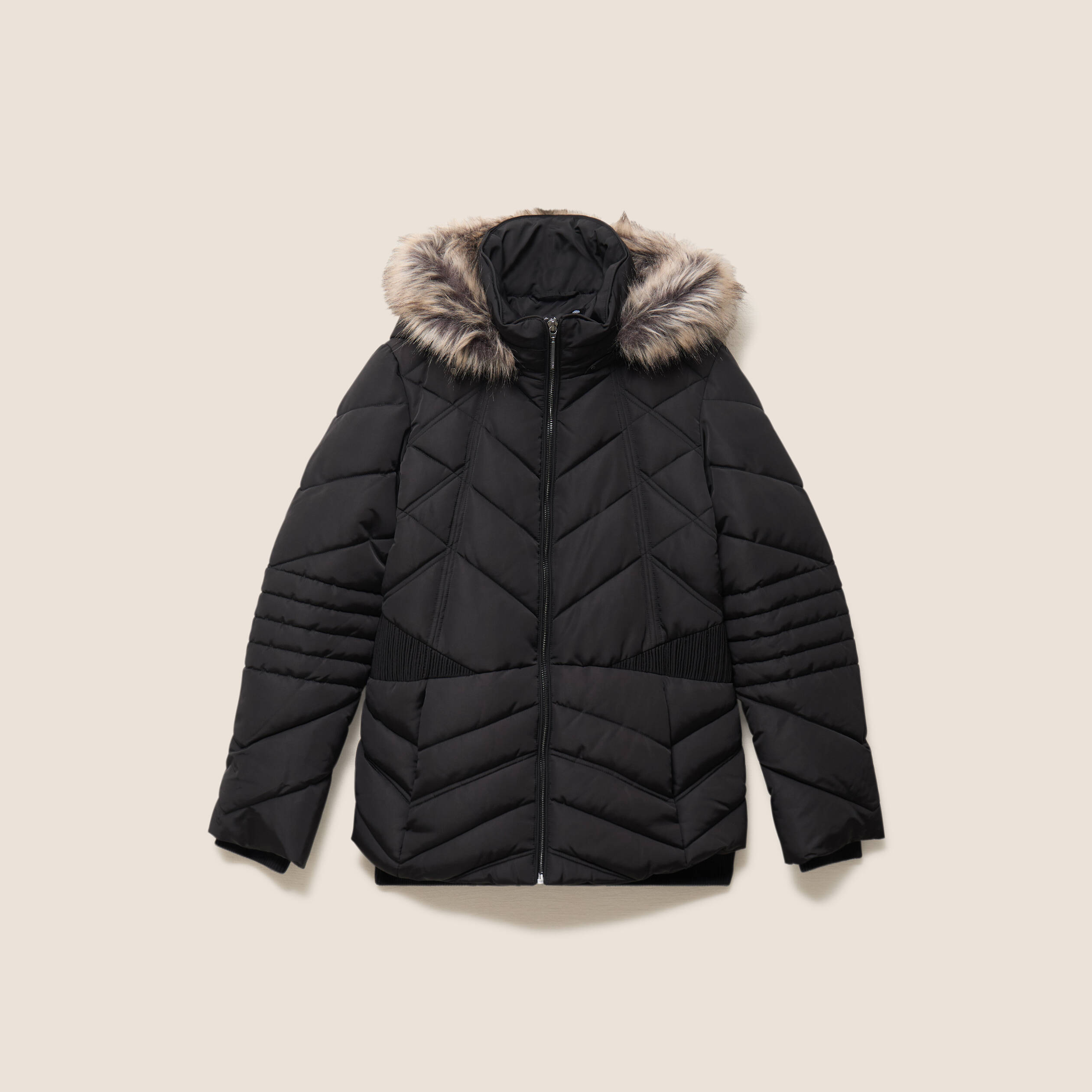 Doudoune cintr&eacute;e capuche manches longues noir femme