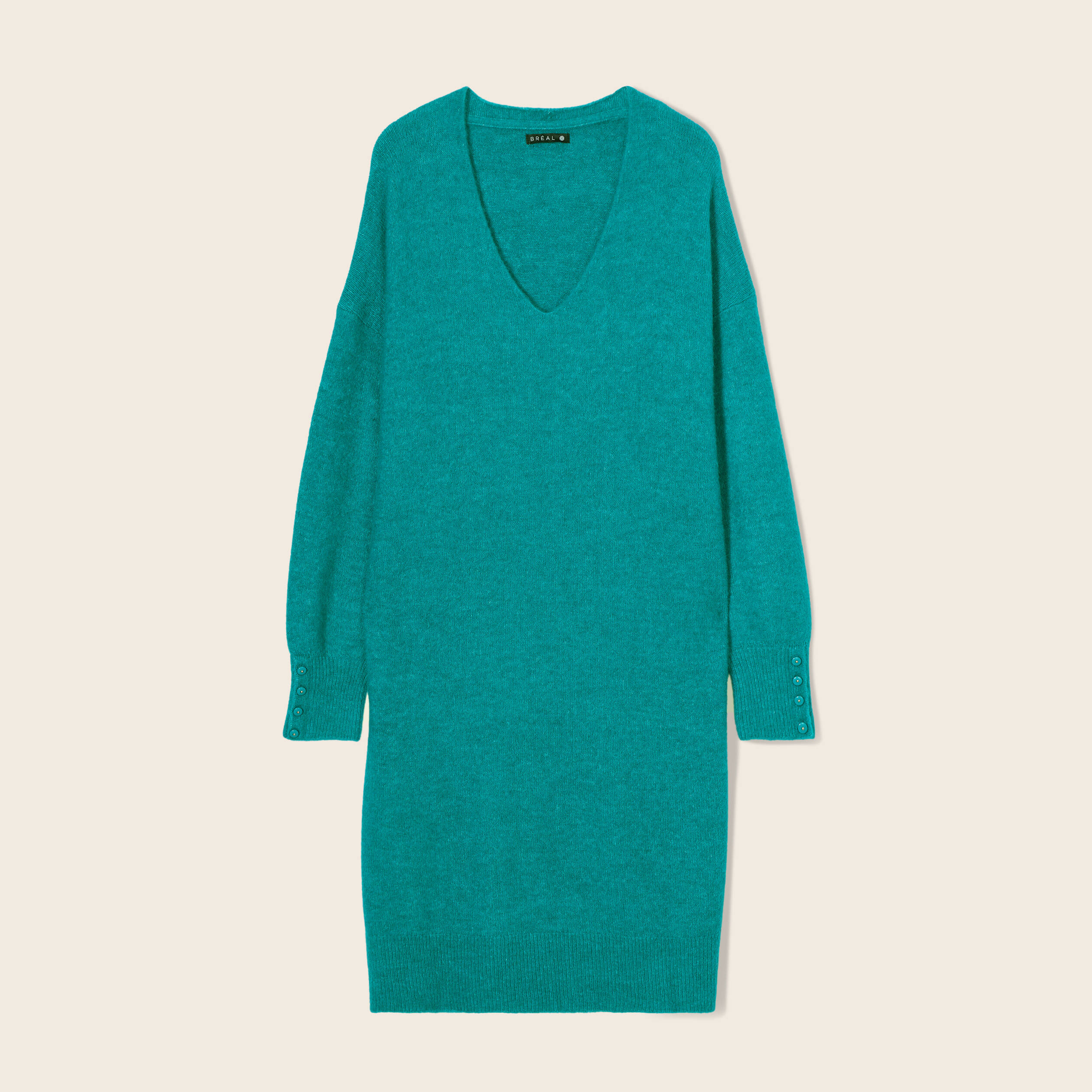 Robe pull droite col en V vert canard femme Vibs