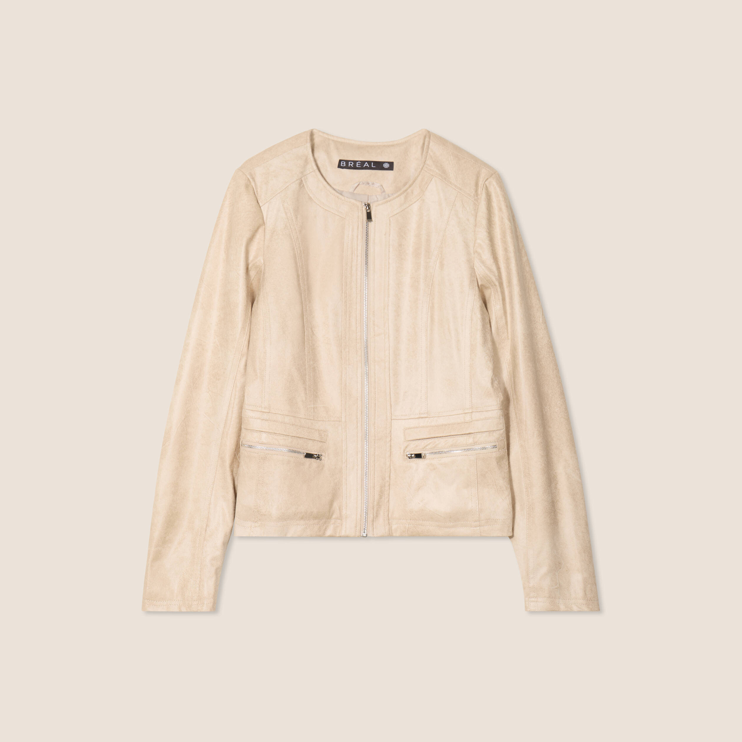 veste suedine zippee beige femme Veste suédine zippée beige femme