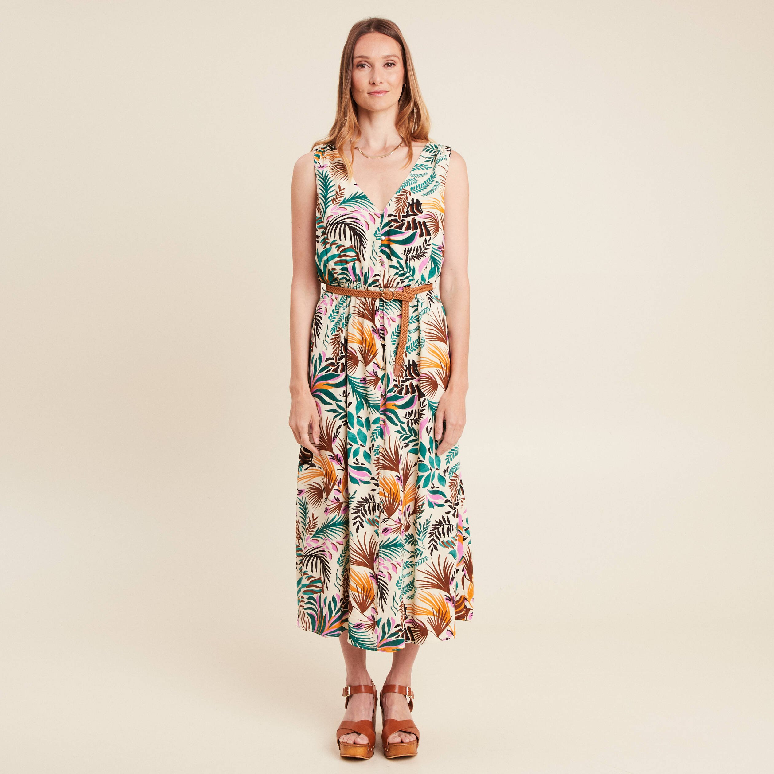 robe midi evasee ceinturee multicolore femme Robe midi évasée ceinturée multicolore femme