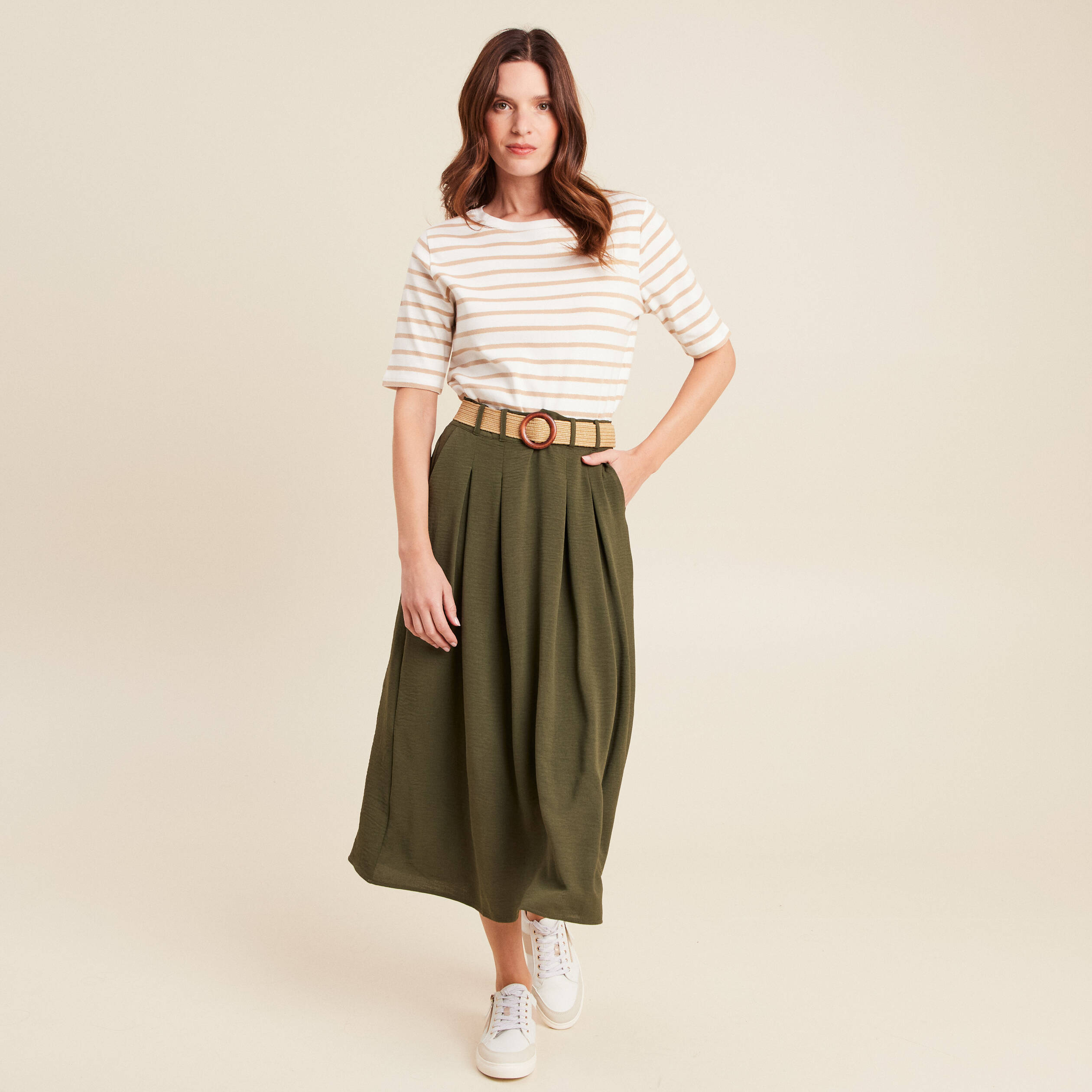 Vert Kaki Femme Jupe PlissÃ©e Longue Kaki Skirt Jupe PlissÃ©e Midi