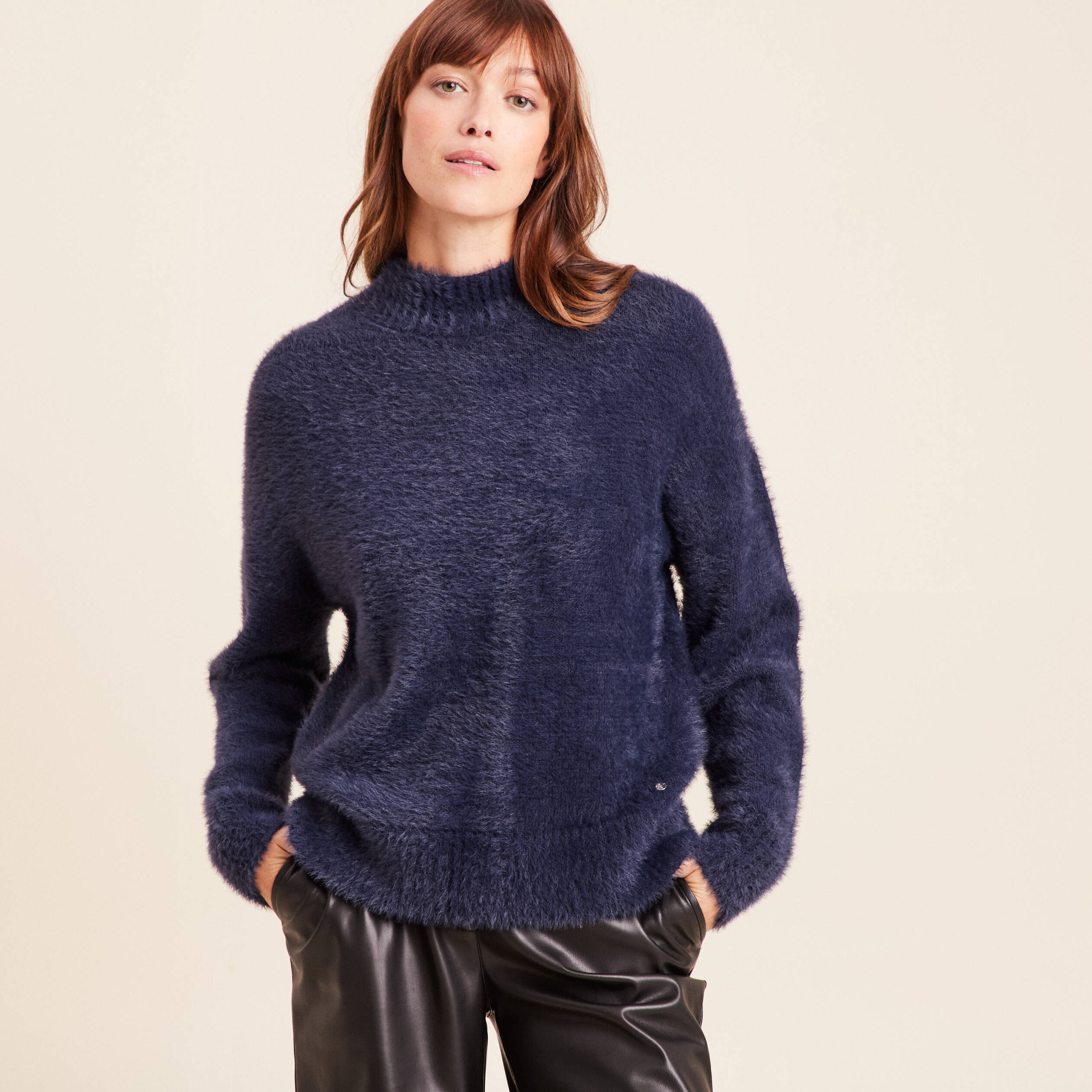 Pull col montant bleu marine femme Vibs