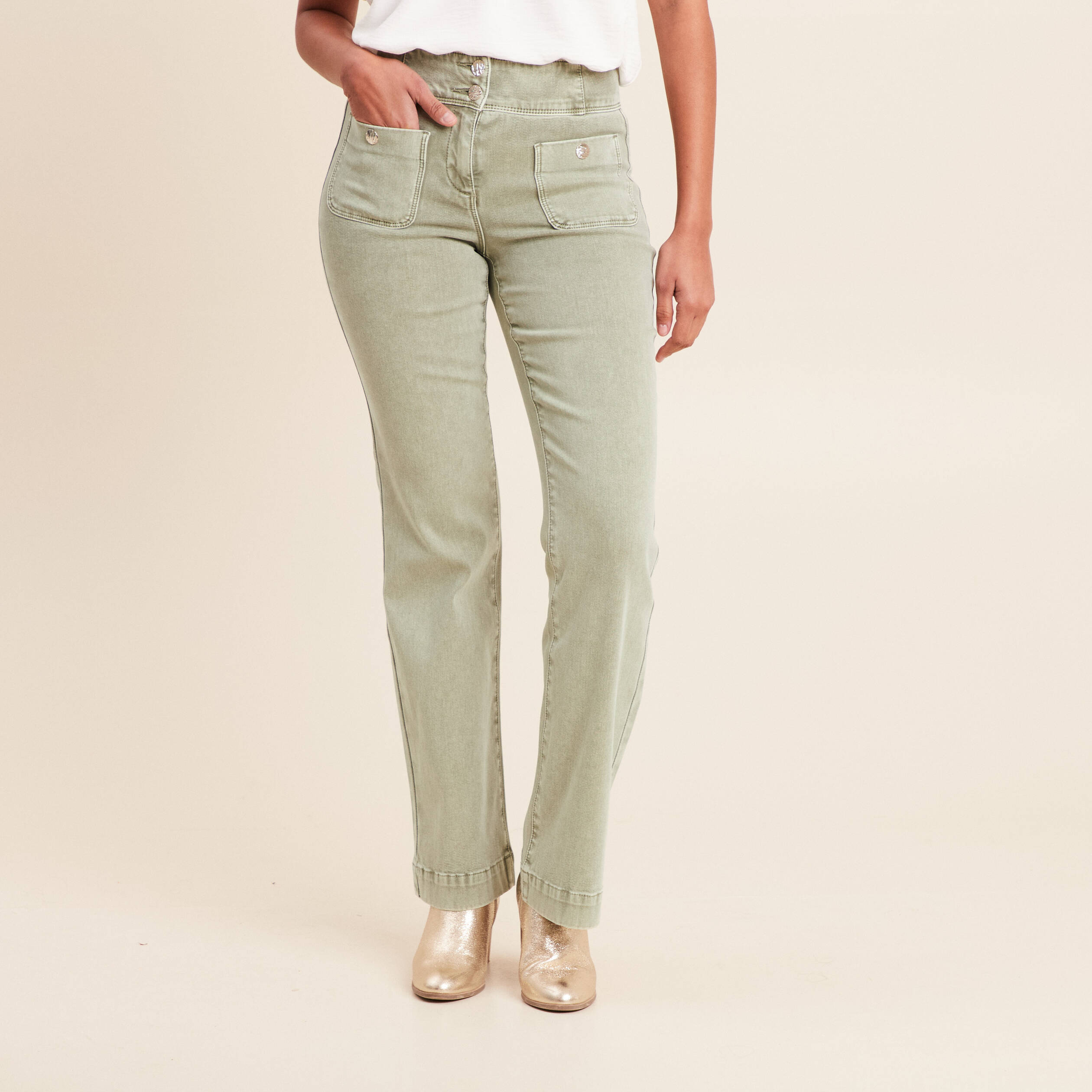 Jean coupe bootcut taille haute vert clair femme